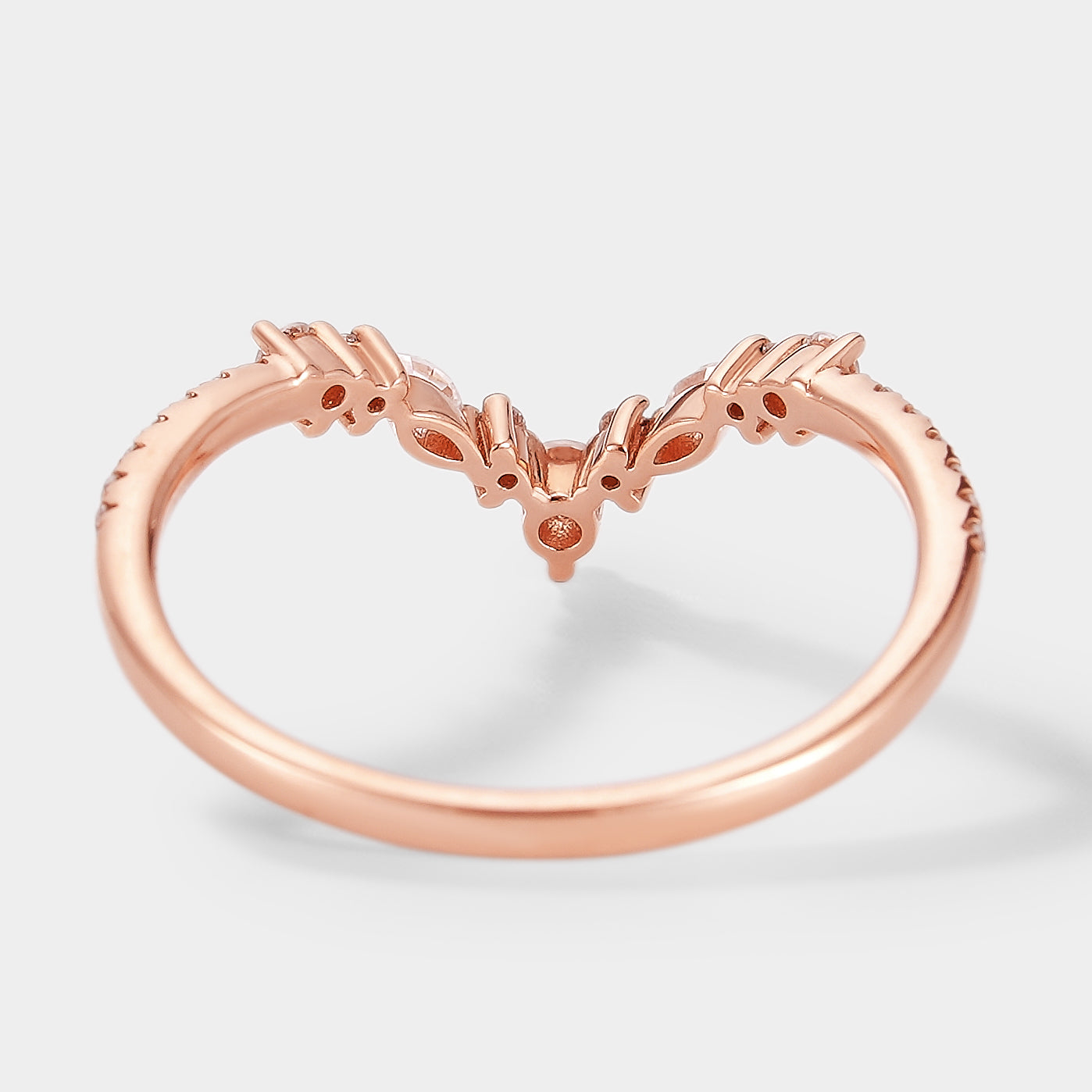 Rose gold Elara Moissanite wedding band, nature-inspired design