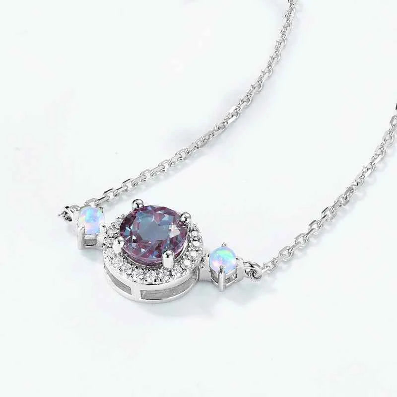 Halo Design Round Cut Alexandrite Necklace