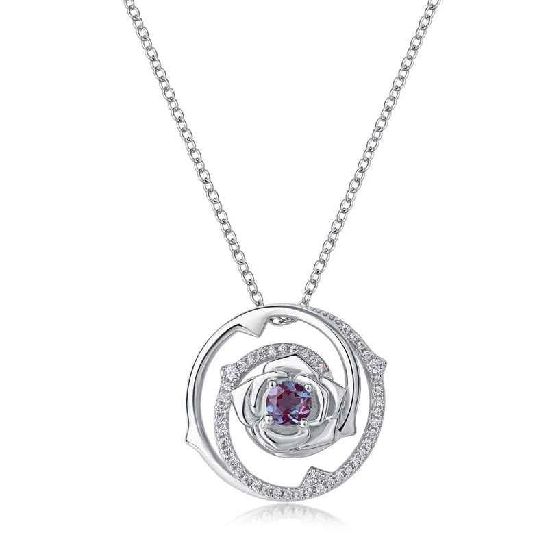 Rose-Inspired Round Cut Alexandrite Necklace