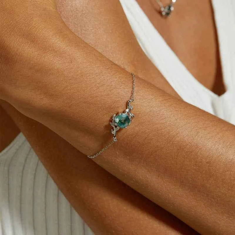 Nature-Inspired Leaf Moss Agate Bracelet
