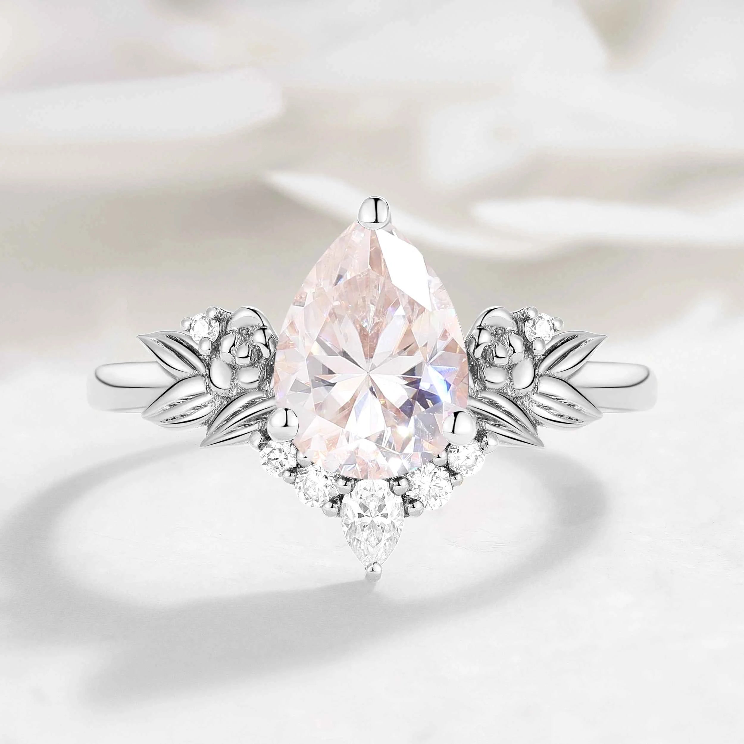 Nature-Inspired Floral Pear Cut Moissanite Engagement Ring