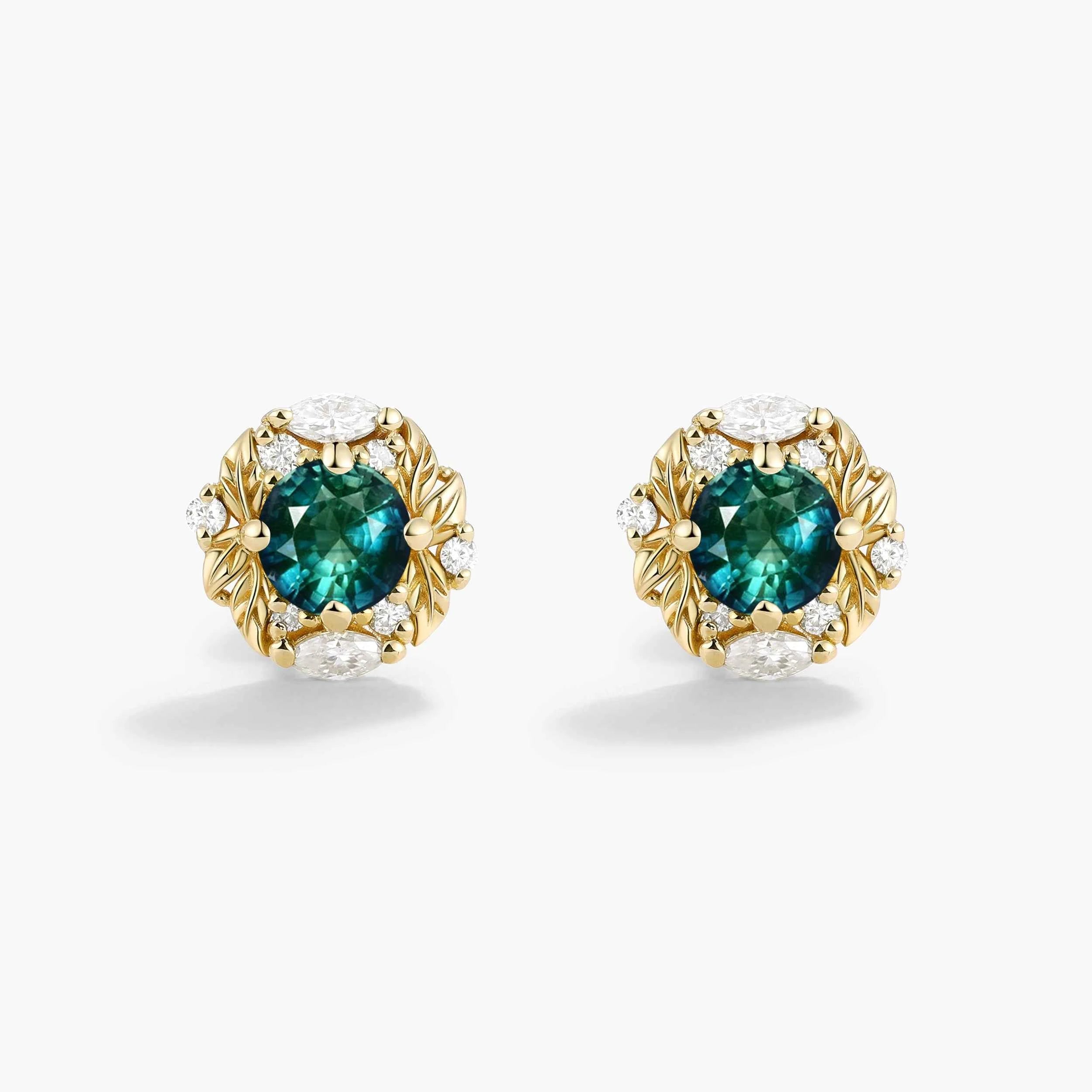 Nature-inspired Leaf Custom Green Sapphire Earring