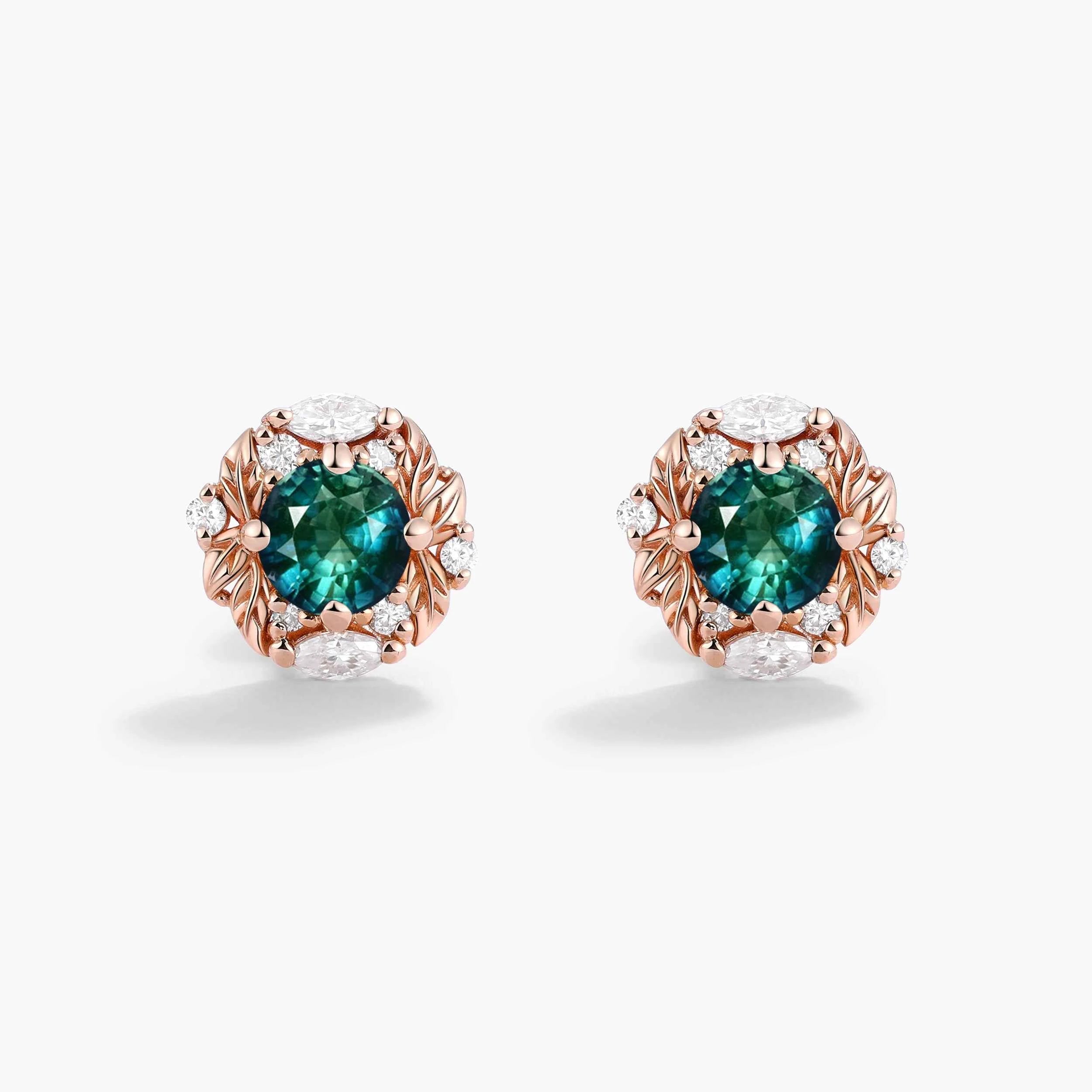 Nature-inspired Leaf Custom Green Sapphire Earring