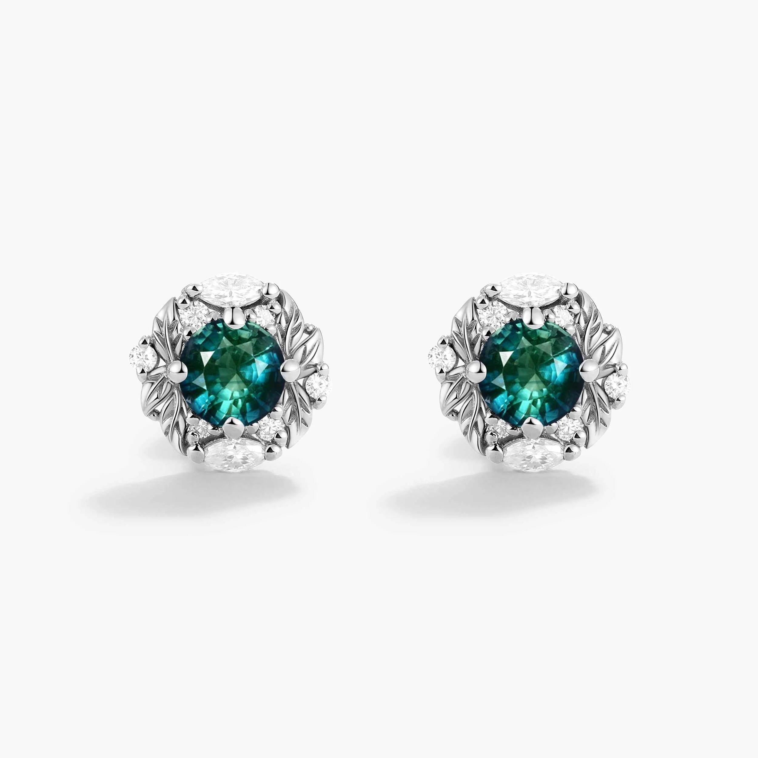 Nature-inspired Leaf Custom Green Sapphire Earring