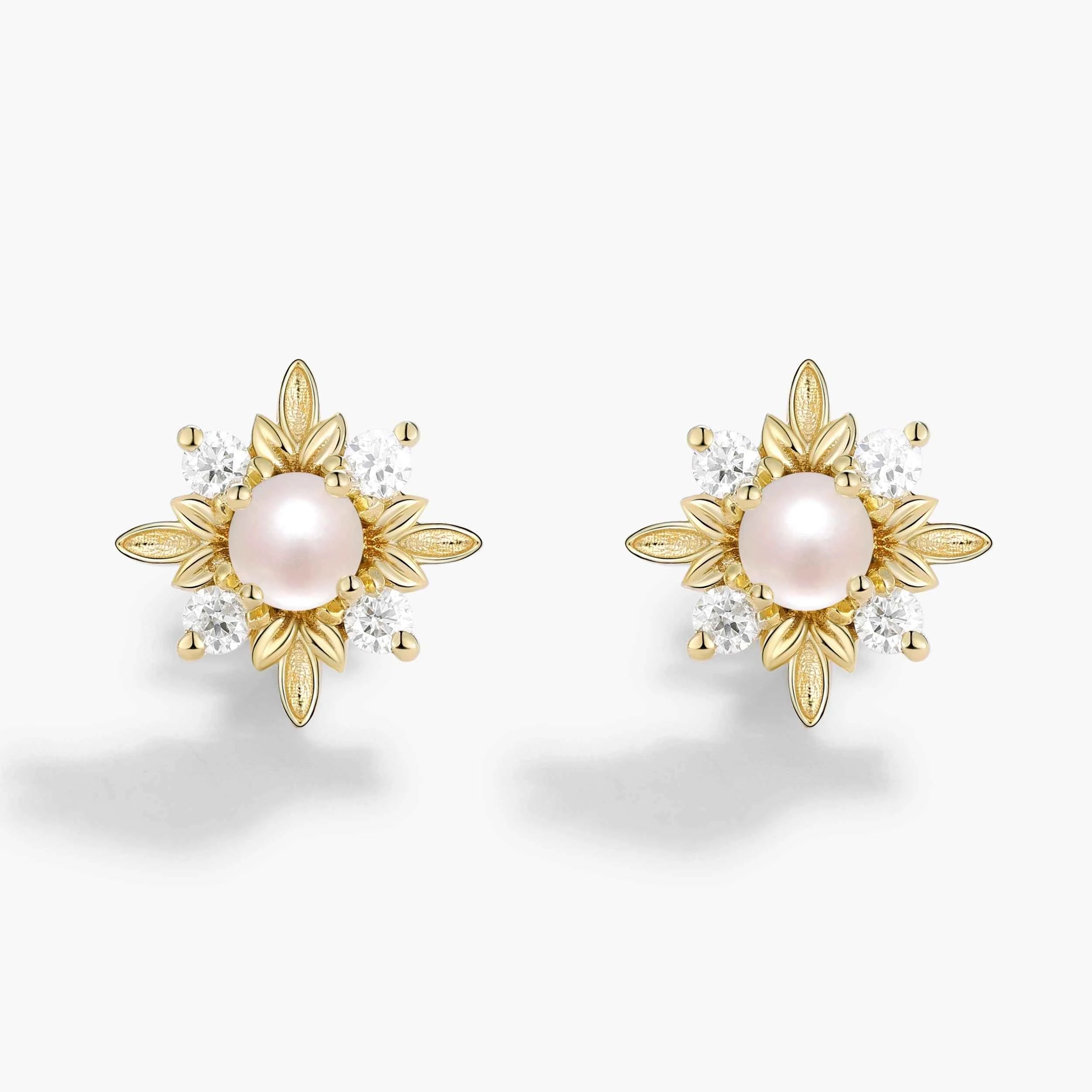Personalized Nature-inspired Leaf Pearl Moissanite Earrings