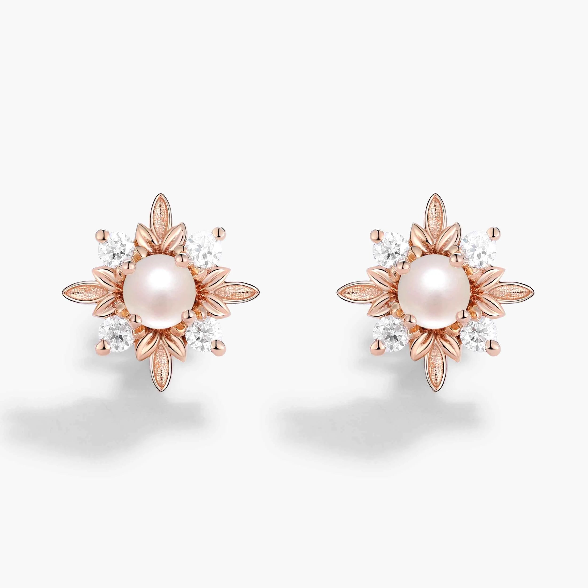 Personalized Nature-inspired Leaf Pearl Moissanite Earrings