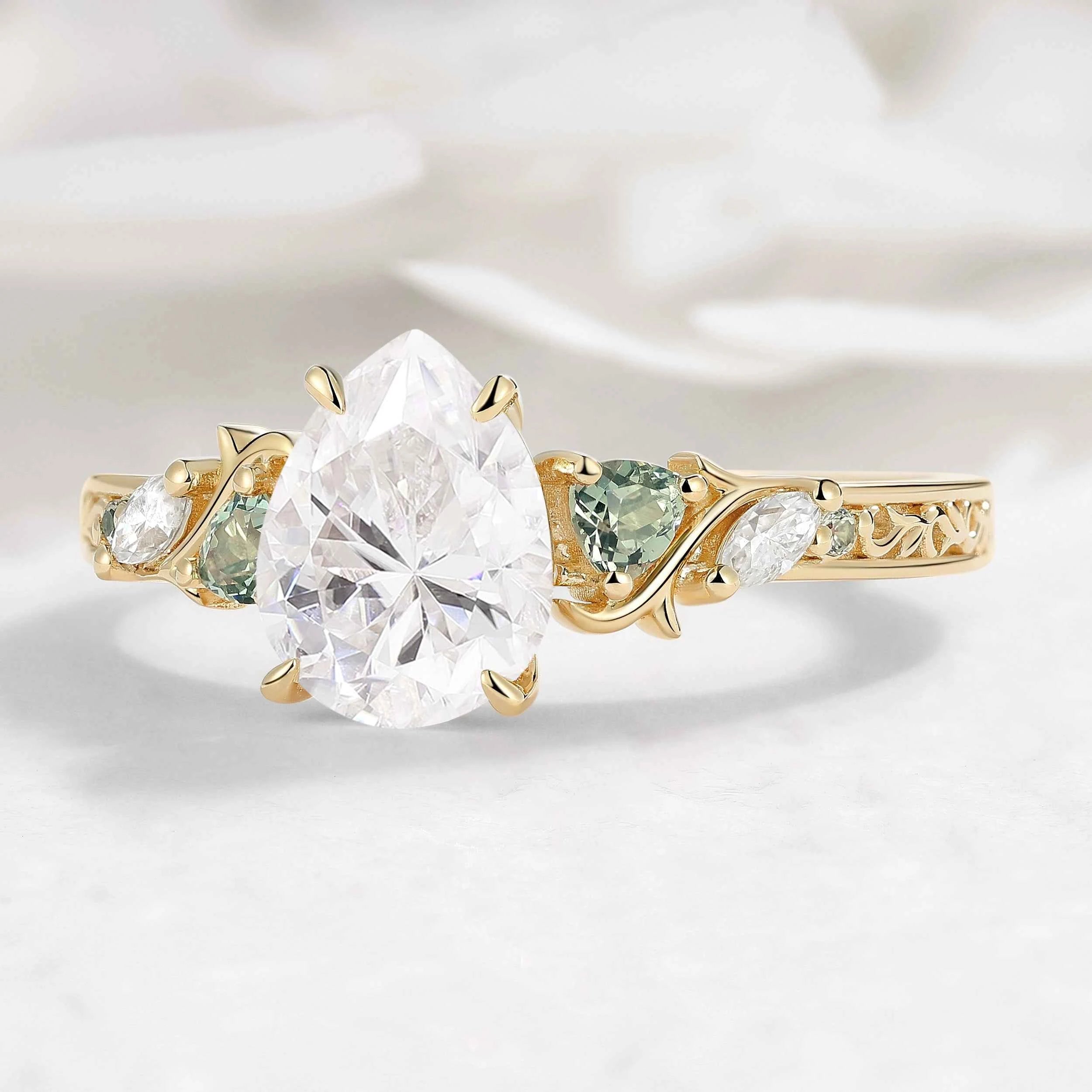 Vintage Thorn Vine Pear Cut Moissanite Engagement Ring with Hidden Birthstone - Briar