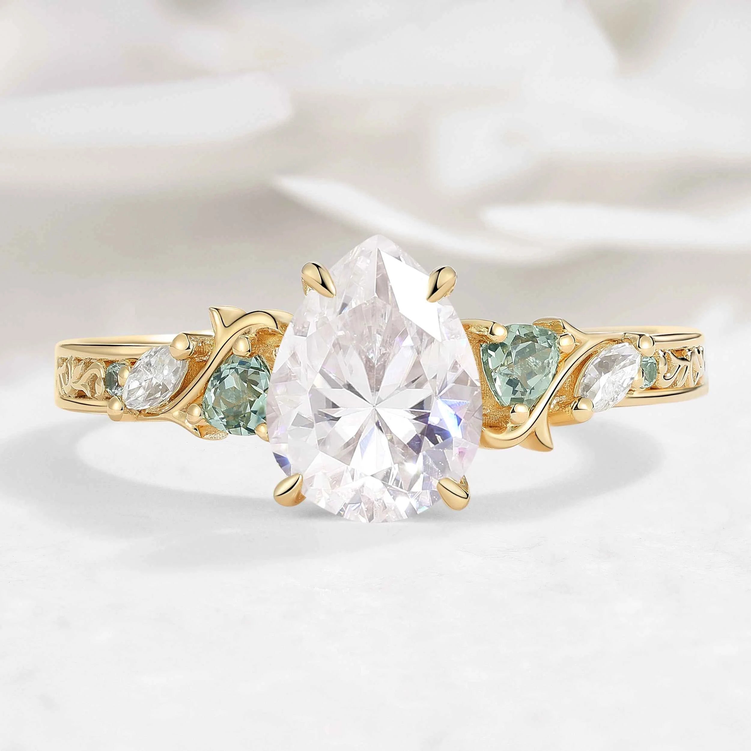 Vintage Thorn Vine Pear Cut Moissanite Engagement Ring with Hidden Birthstone - Briar
