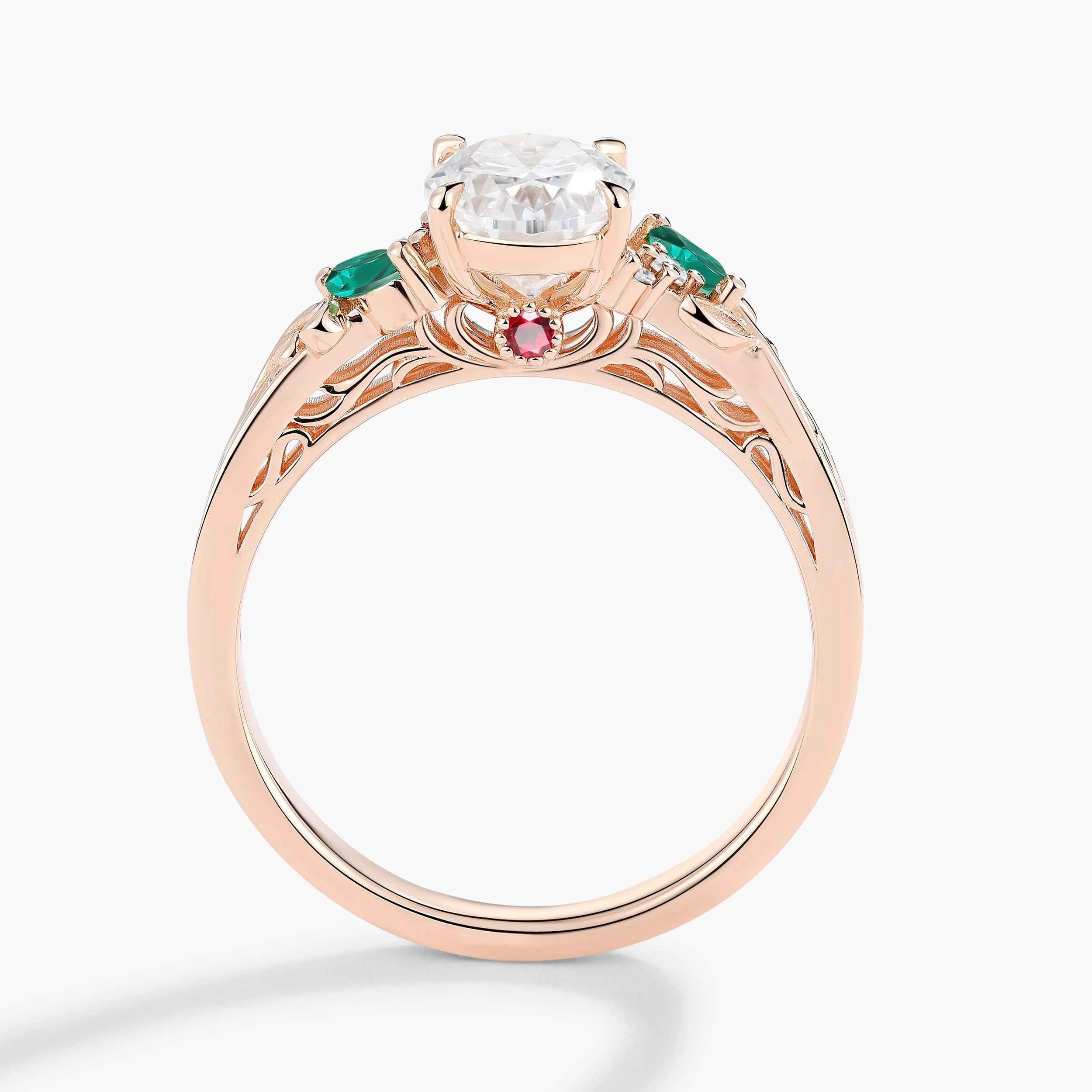 Vintage Leaf Oval Moissanite Engagement Ring with Hidden Birthstone - Briony