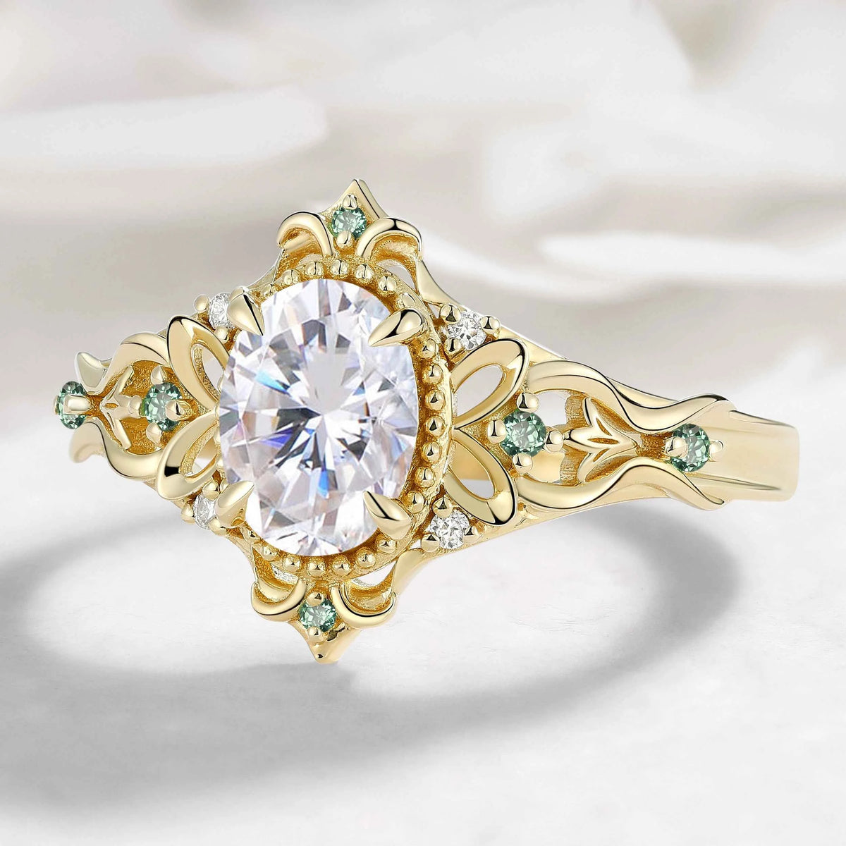 Golden Blossom Vintage Oval-Cut Moissanite Engagement Ring