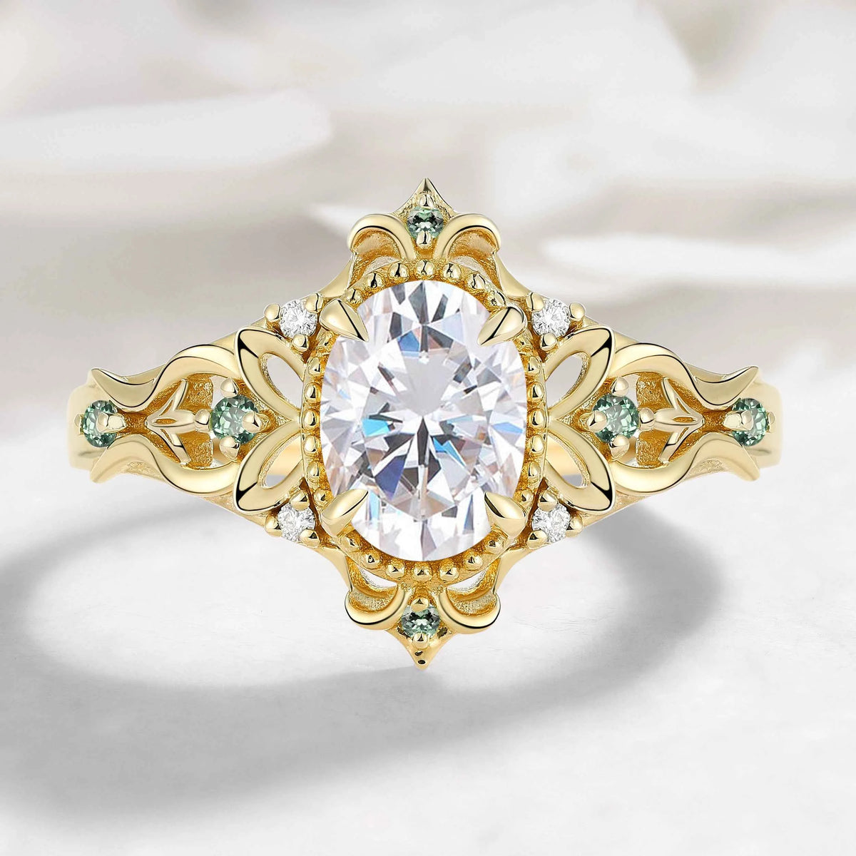 Golden Blossom Vintage Oval-Cut Moissanite Engagement Ring