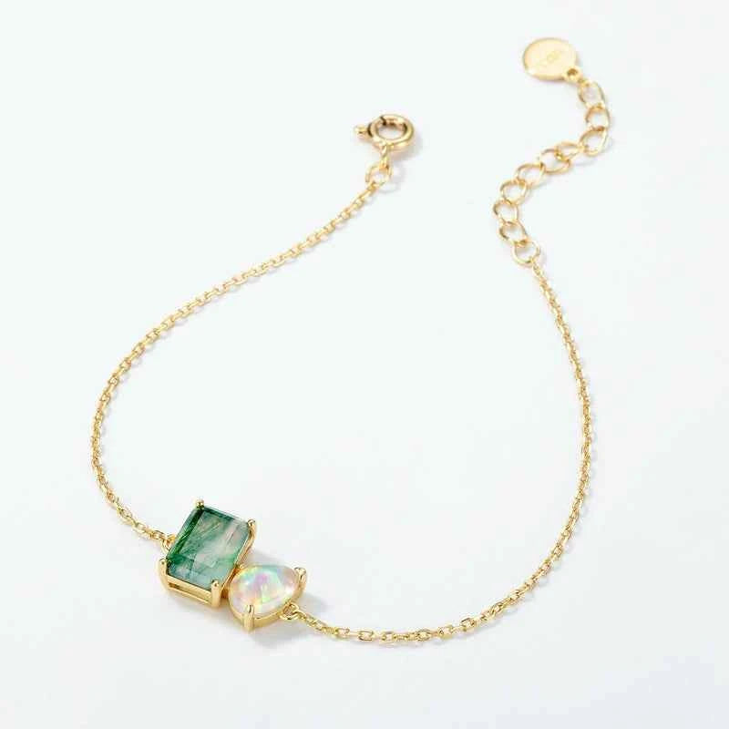 Double Stone Moss Agate & Opal Bracelet