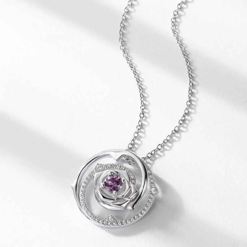 Rose-Inspired Round Cut Alexandrite Necklace