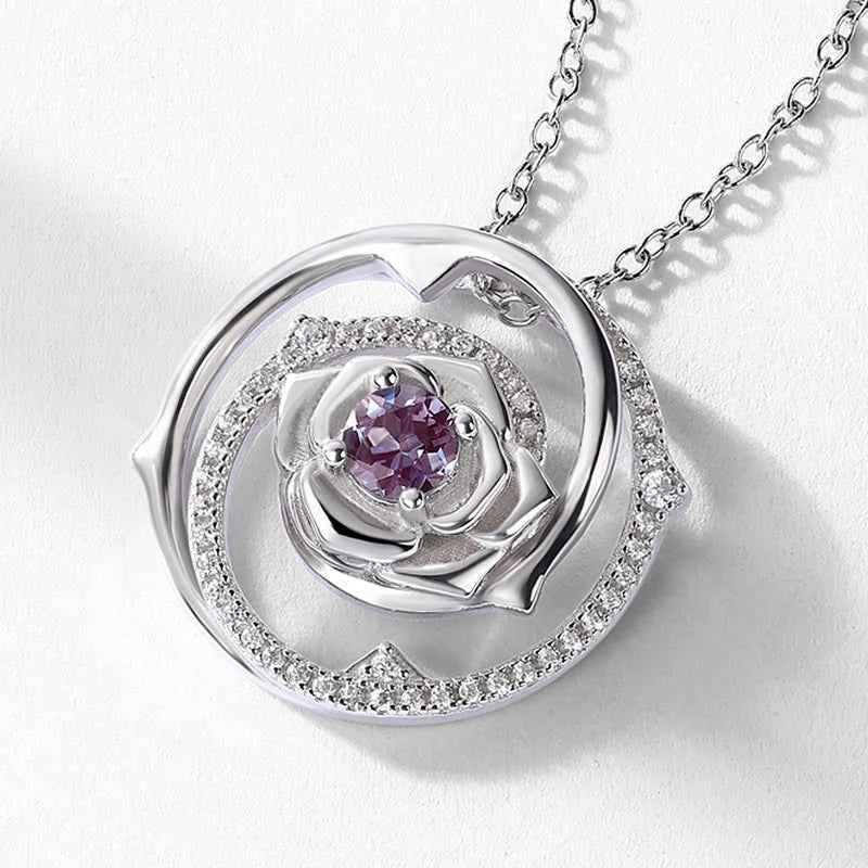 Rose-Inspired Round Cut Alexandrite Necklace