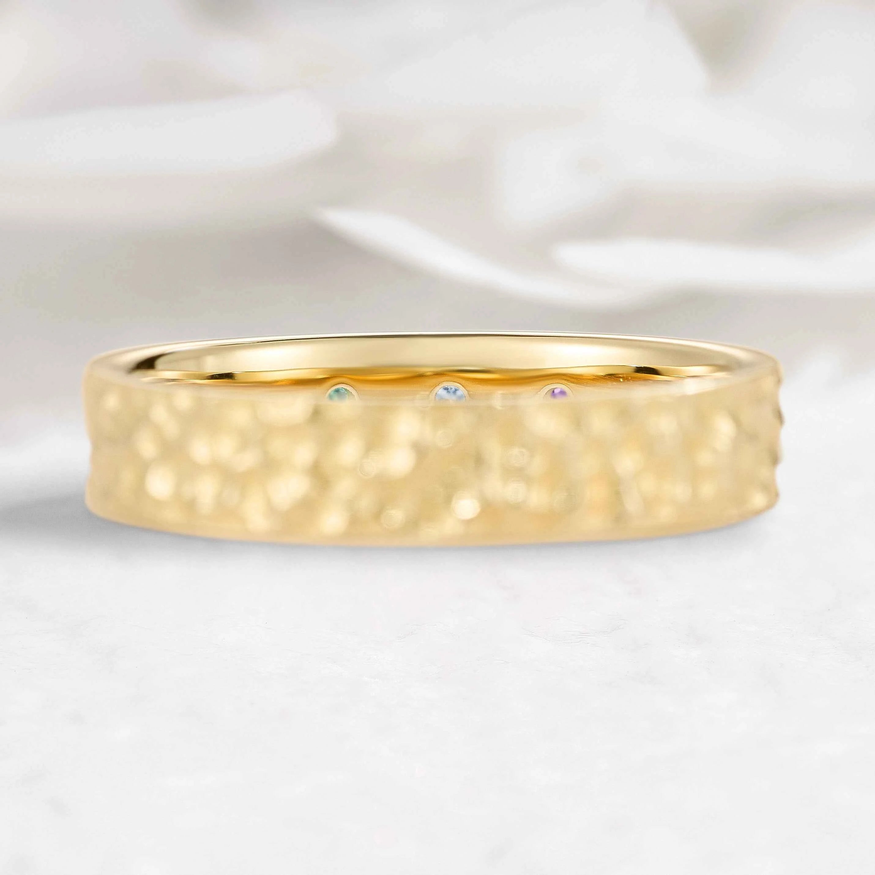 Handcrafted Hammered Men's Band with Three Stones
