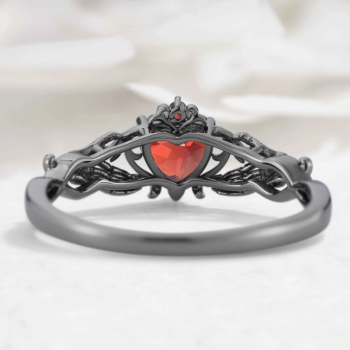Gothic Skull Hand Garnet Heart Engagement Ring