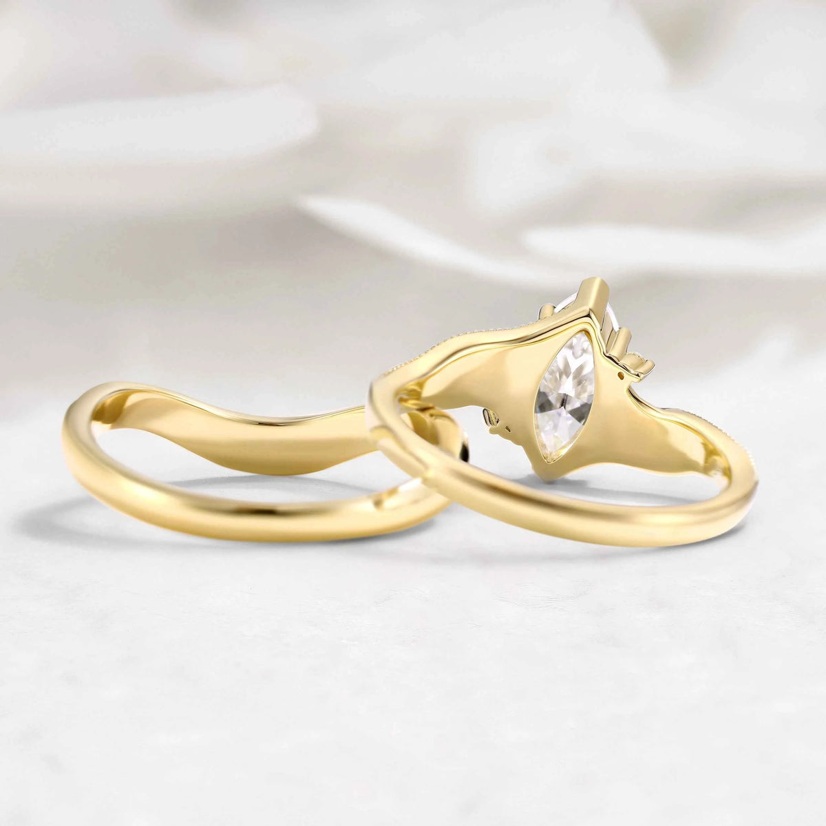 Romantic Victorian Vintage Marquise Cut Moissanite Arabella Bridal Set