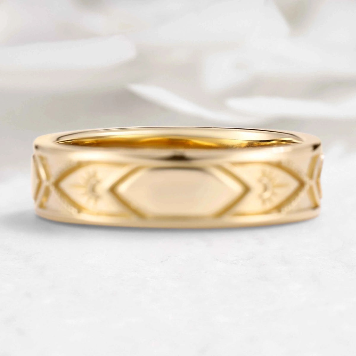 Celestial Moon & Star Sapphire Vintage Men's Wedding Band