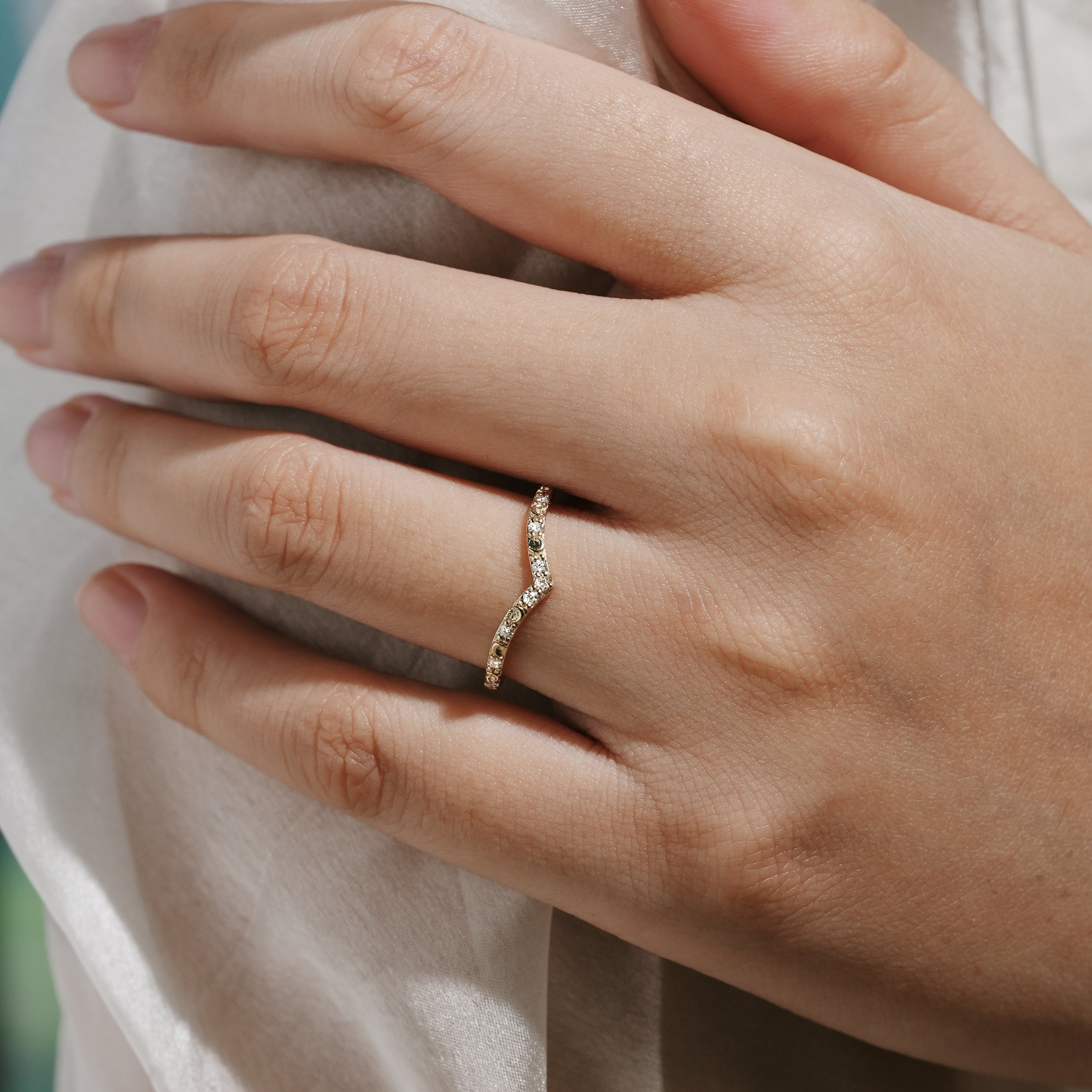 Golden Moonlight Moissanite Stacking Band - Luna - Lahela Jewelry