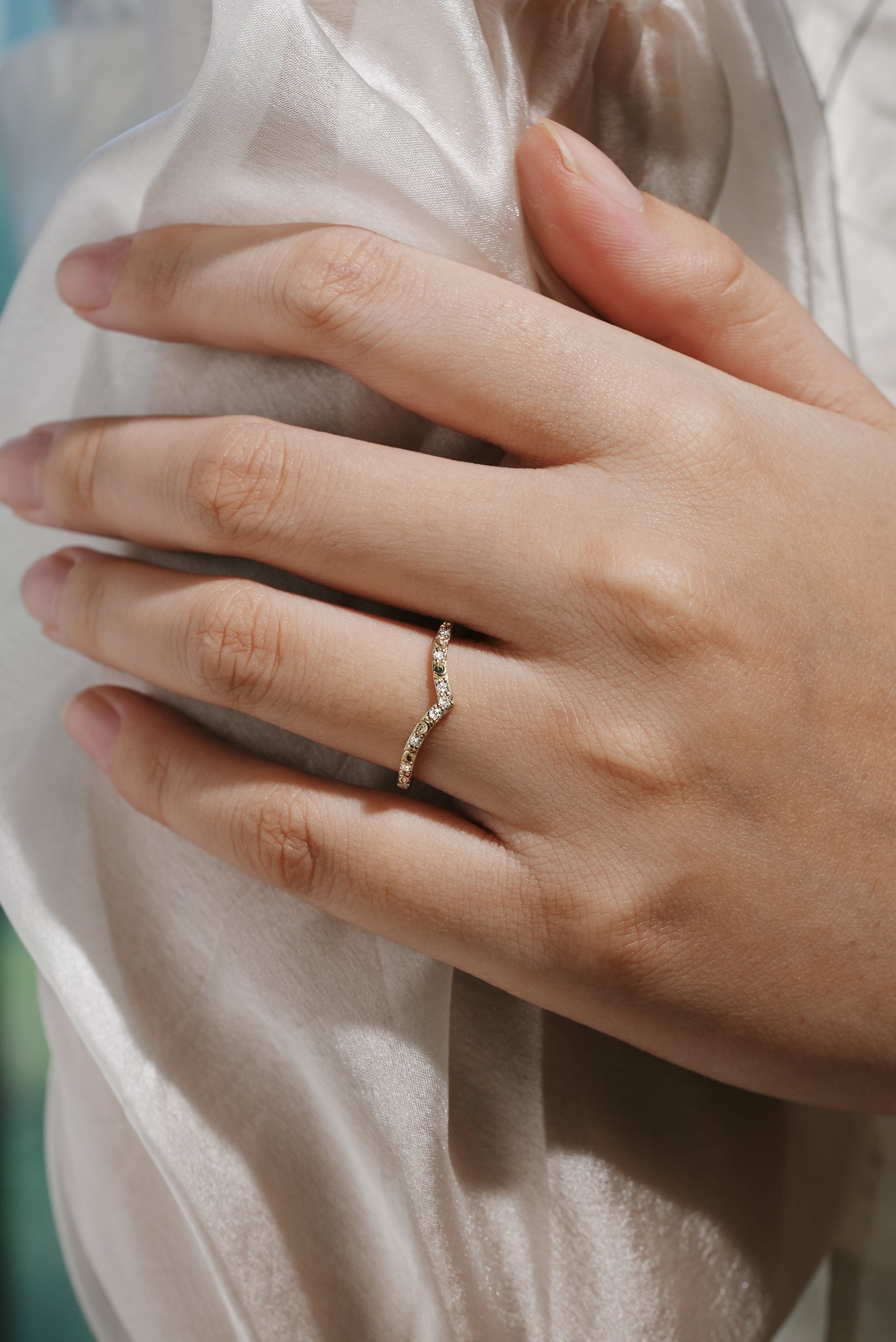 Golden Moonlight Moissanite Stacking Band - Luna - Lahela Jewelry