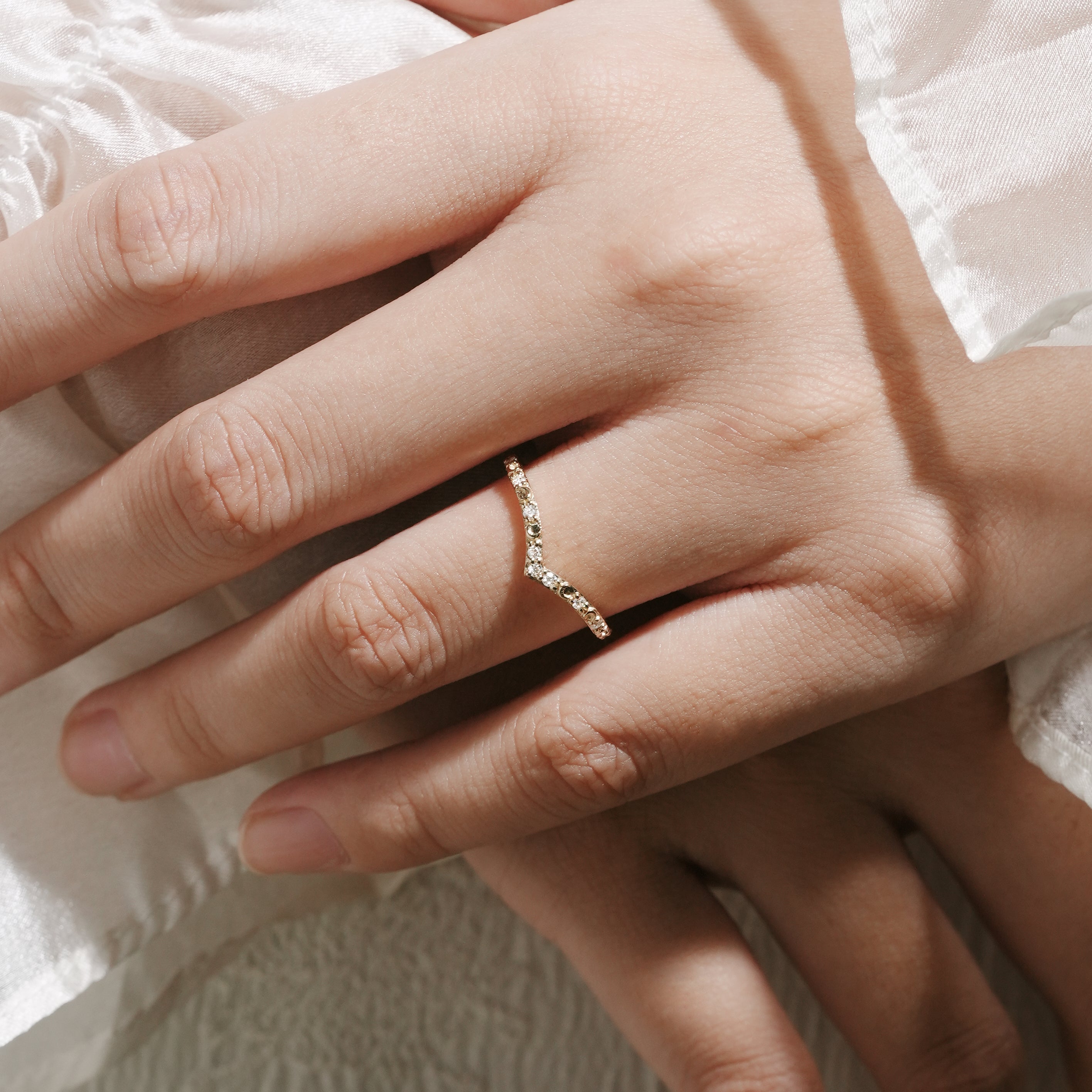 Golden Moonlight Moissanite Stacking Band - Luna - Lahela Jewelry