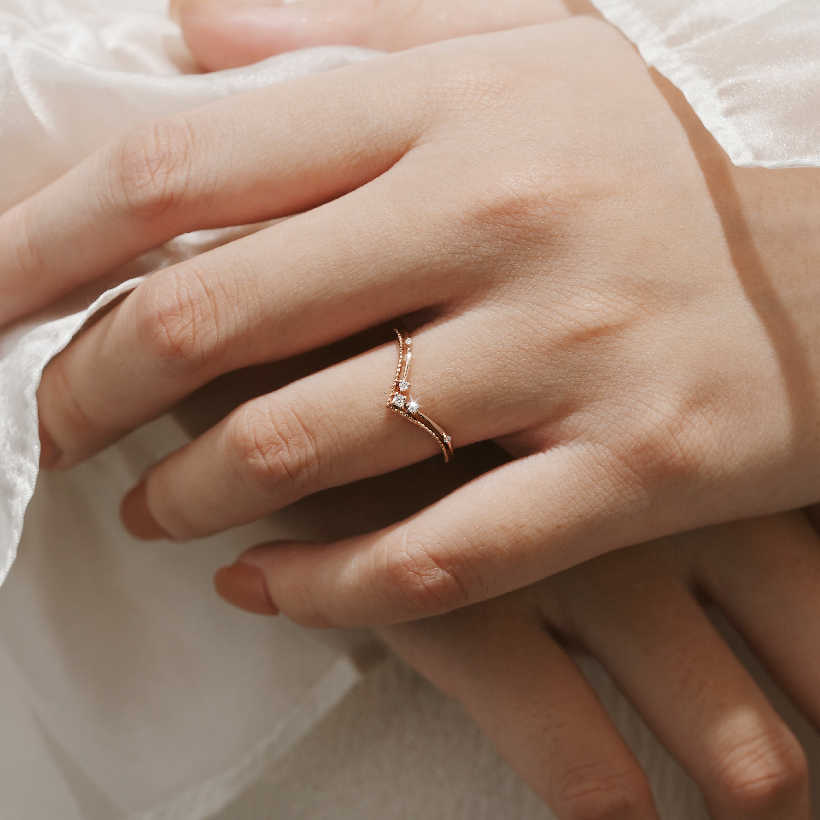 Moissanite Curved Wedding Band on hand