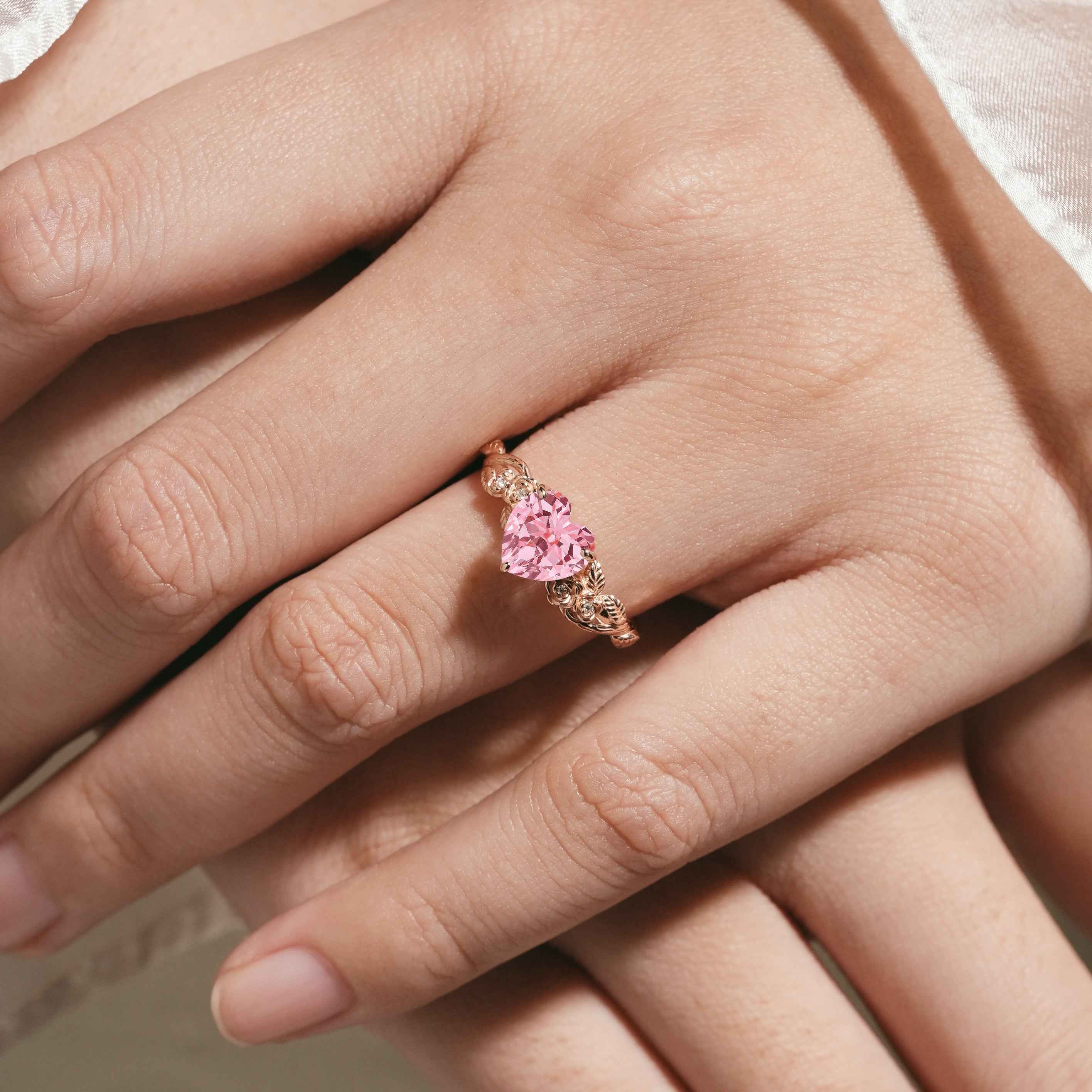 Nature Inspired Leaf Shaped Heart Cut Sapphire Engagement Ring