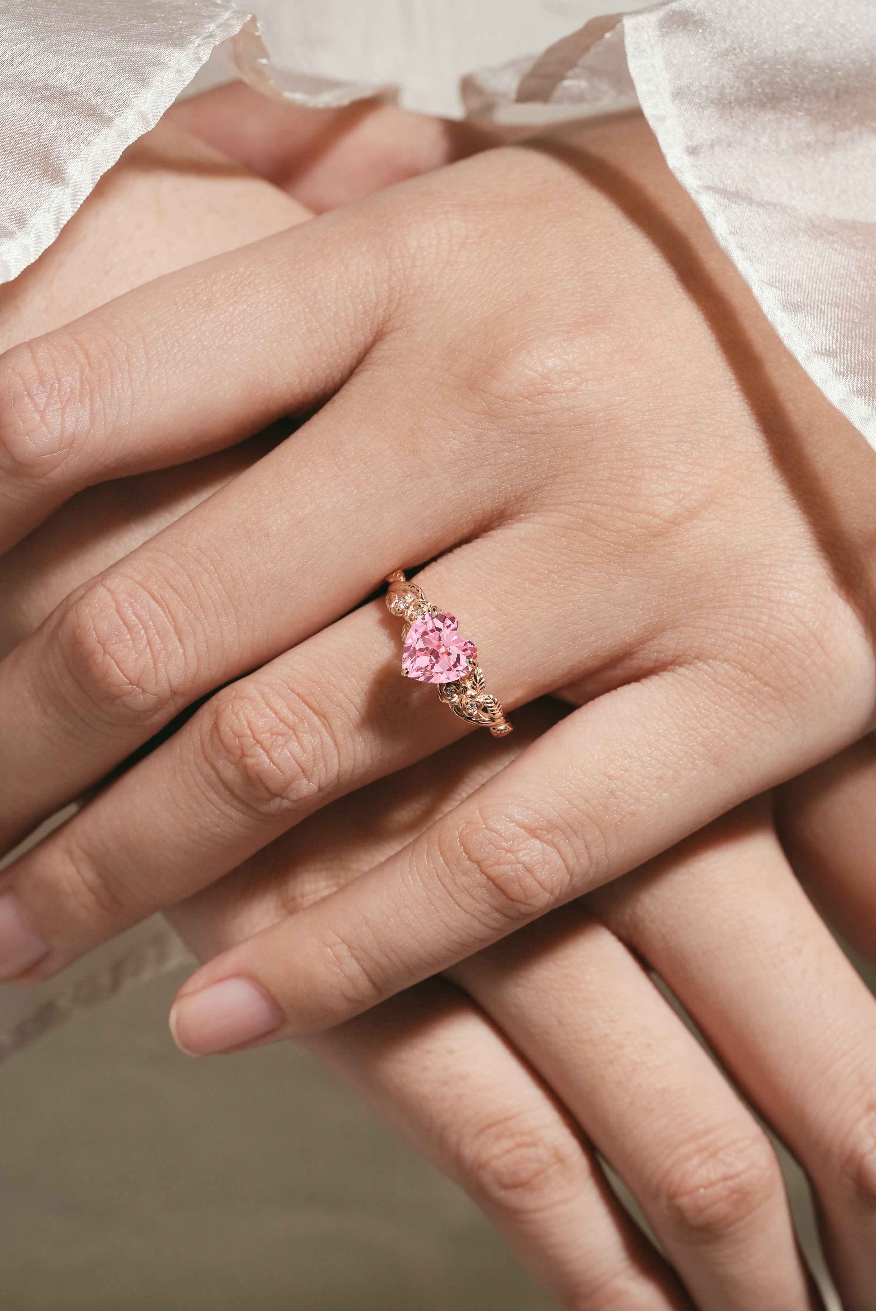 Nature Inspired Leaf Shaped Heart Cut Sapphire Engagement Ring