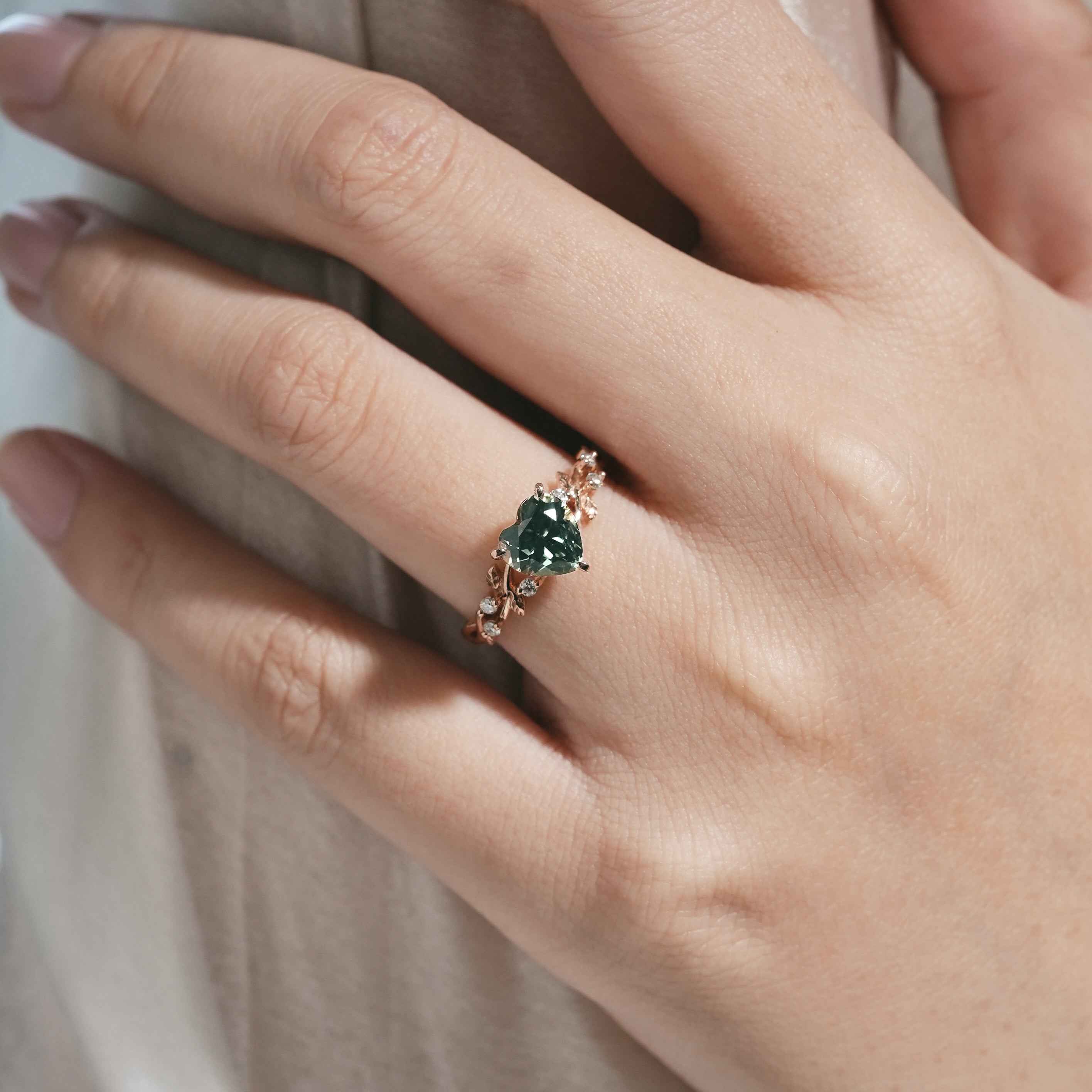 Heart Cut Moissanite Leaf Engagement Ring