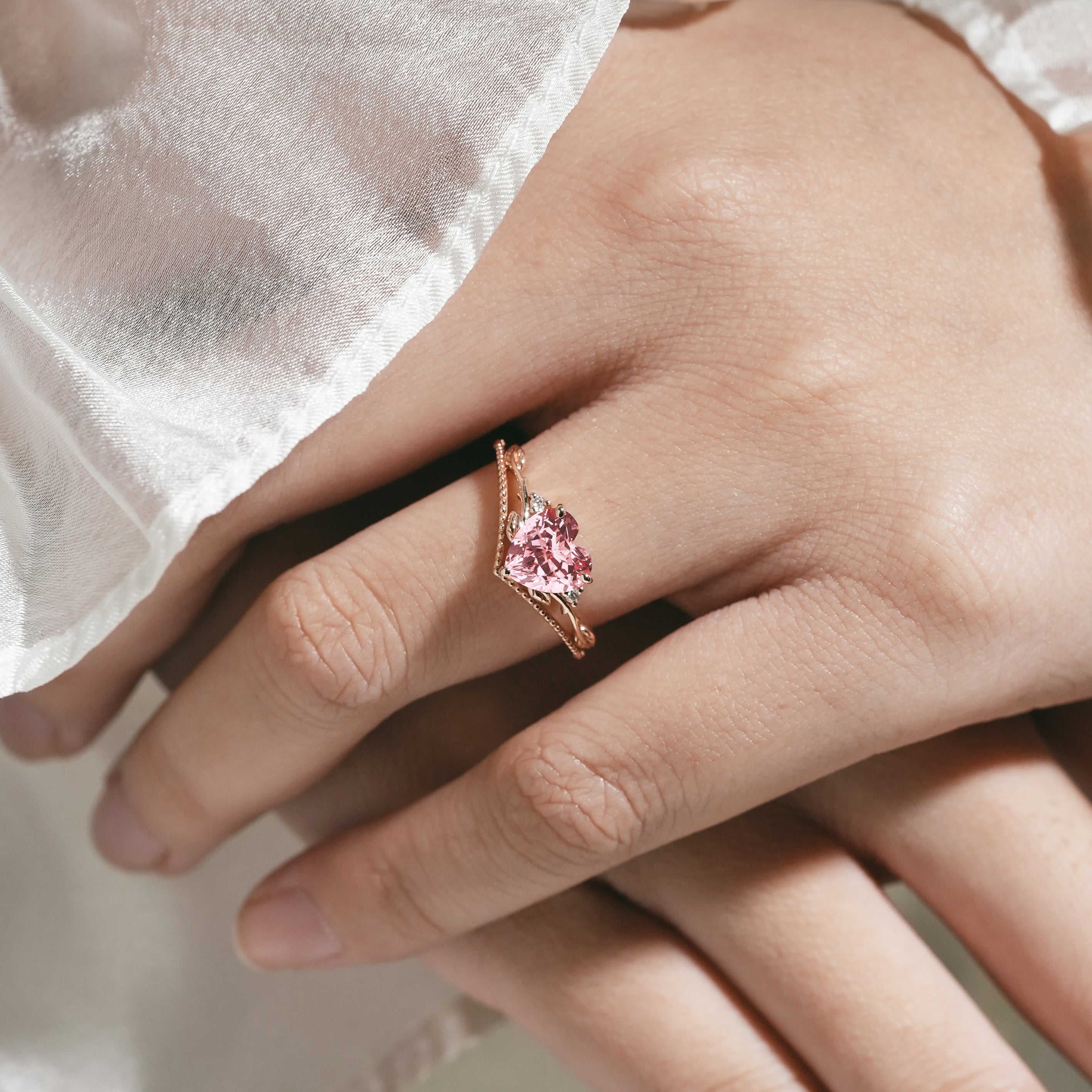 Heart-Cut Padparadscha Sapphire Engagement Ring