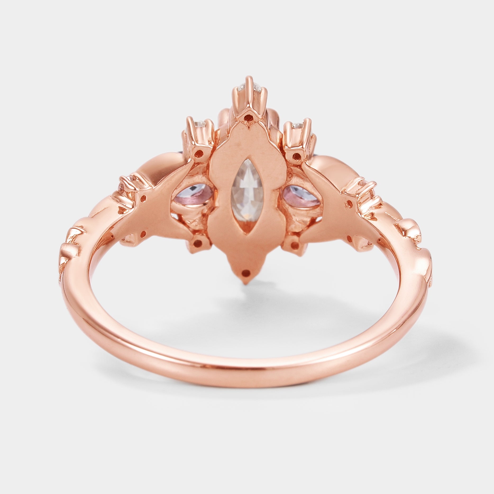 Rose Gold Leaf Engagement Ring: Underside view