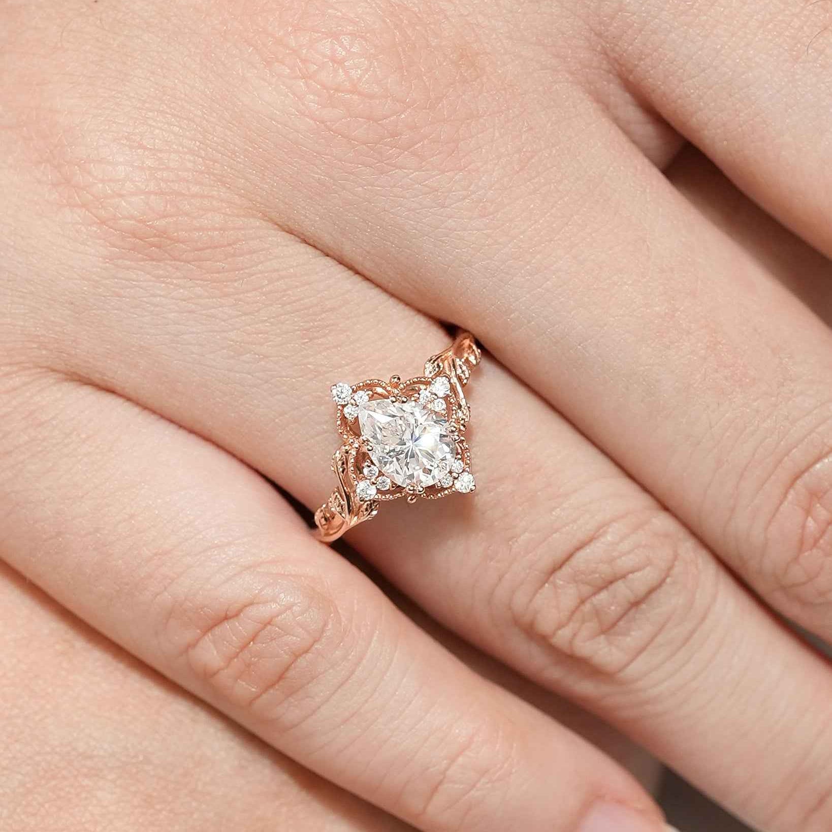 Nature Inspired Leaf Shaped Moissanite Wedding Ring