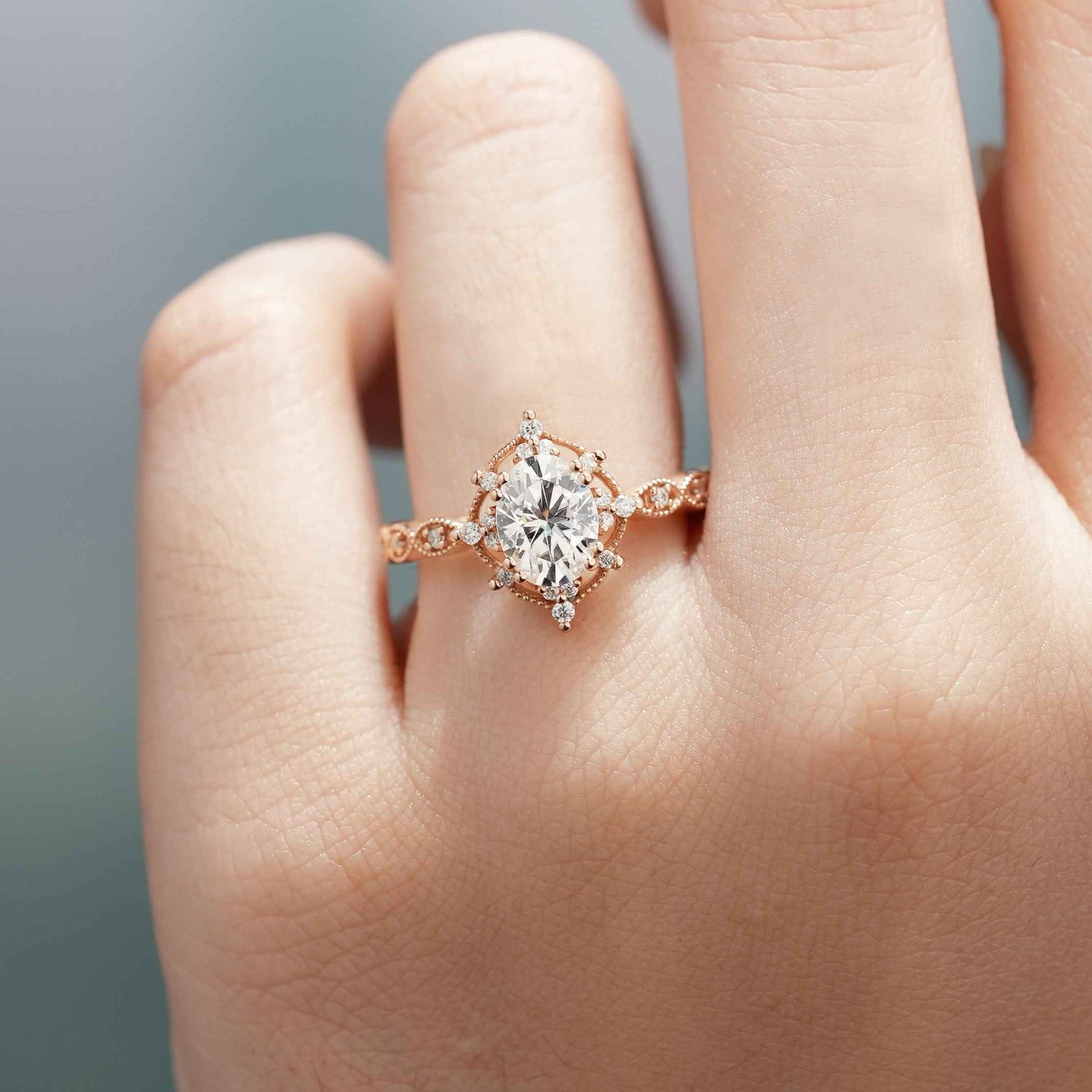 Classic Oval Shaped Moissanite Rose Gold Engagement Ring