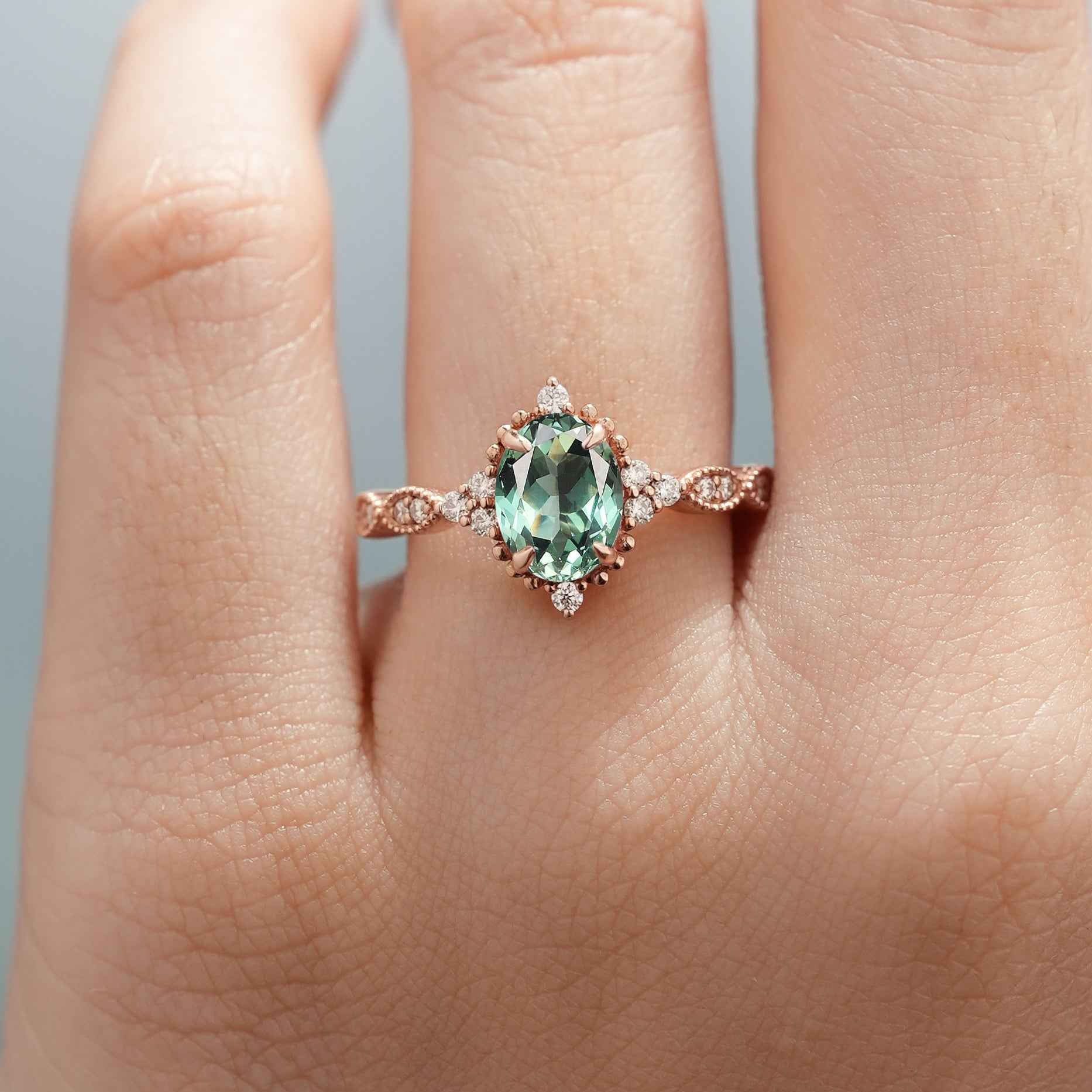 Vintage Oval Cut Lab Green Sapphire Promise Ring