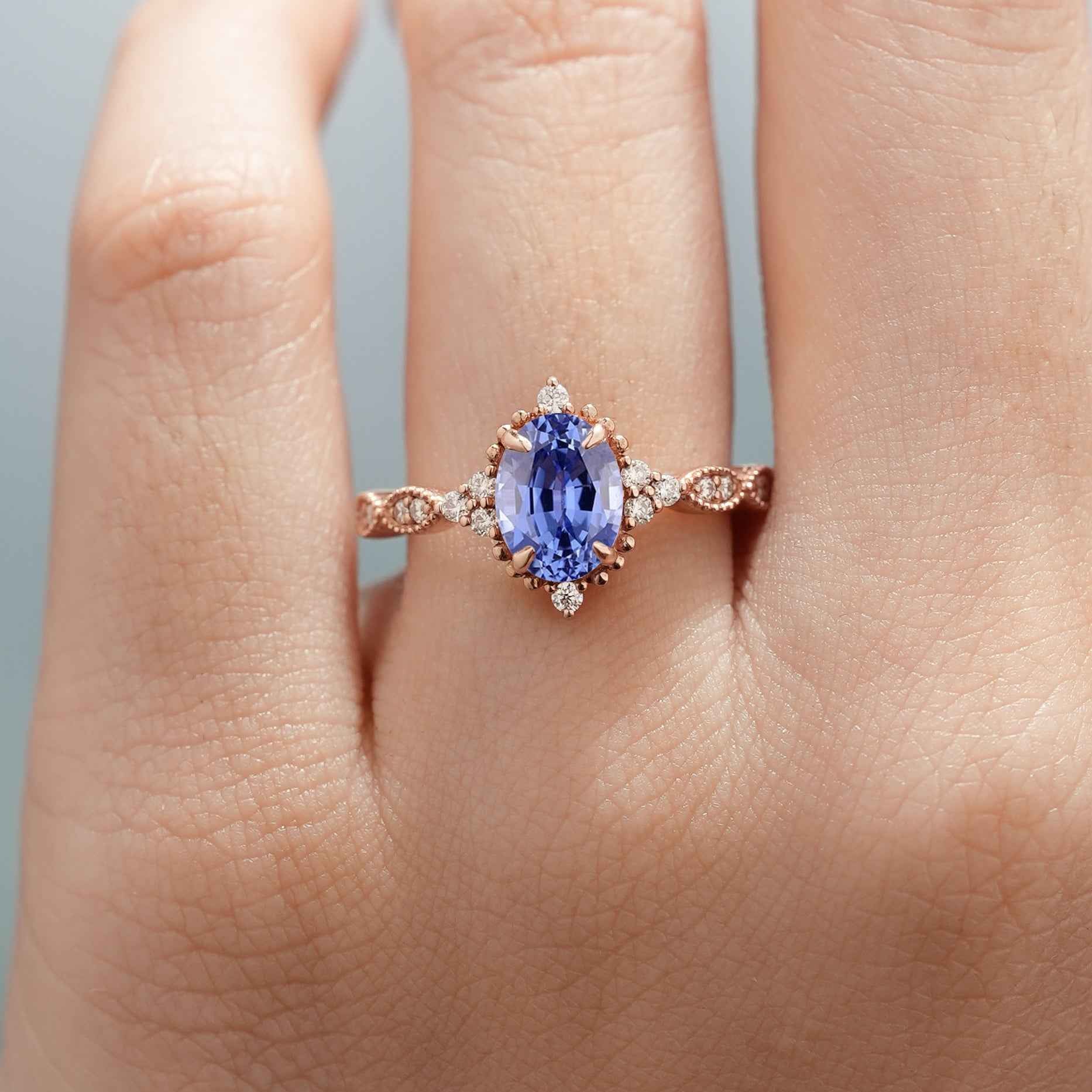 Classic Oval Cut Lab Blue Sapphire Engagement Ring