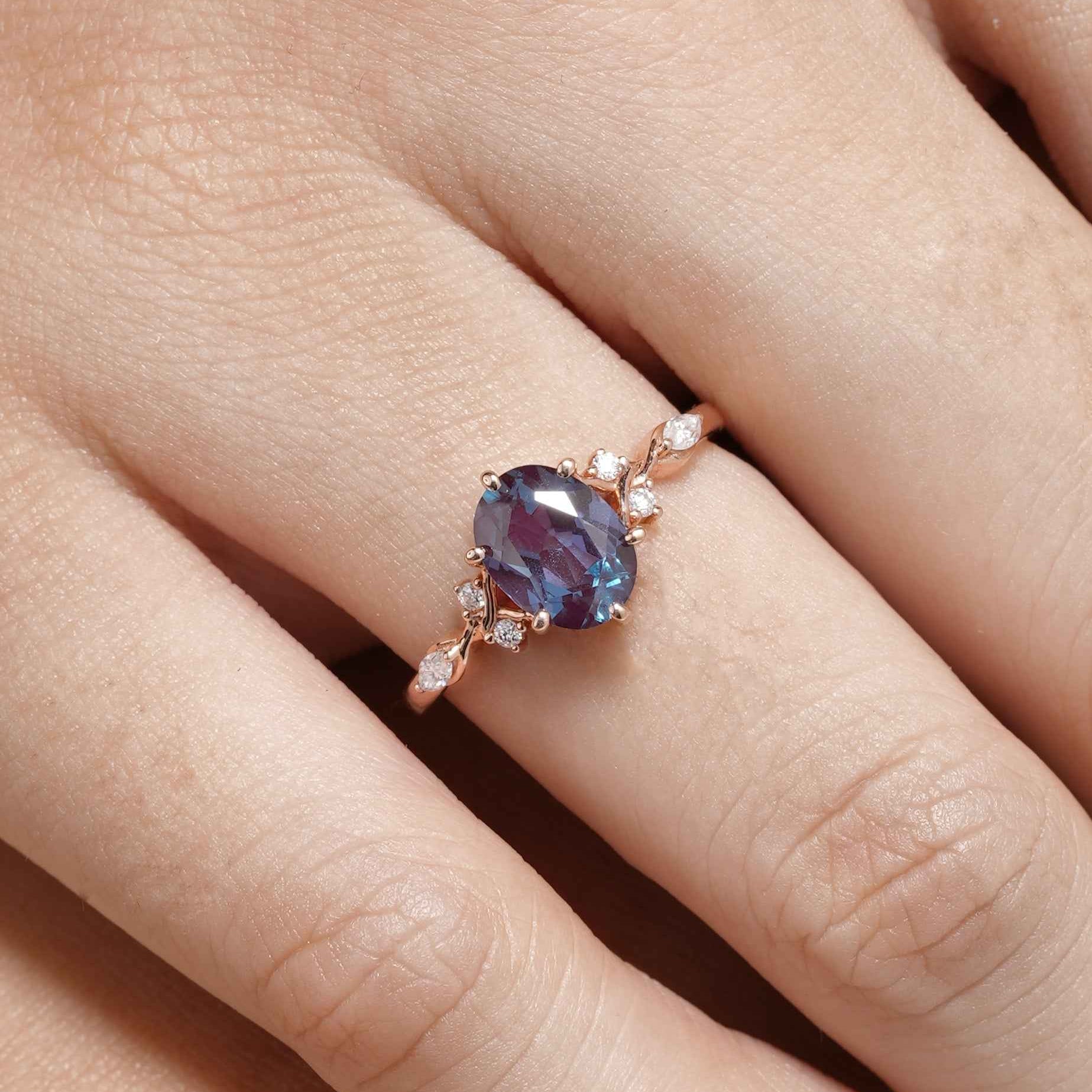 Unique Alexandrite Engagement Ring In Rose Gold Promise Rings