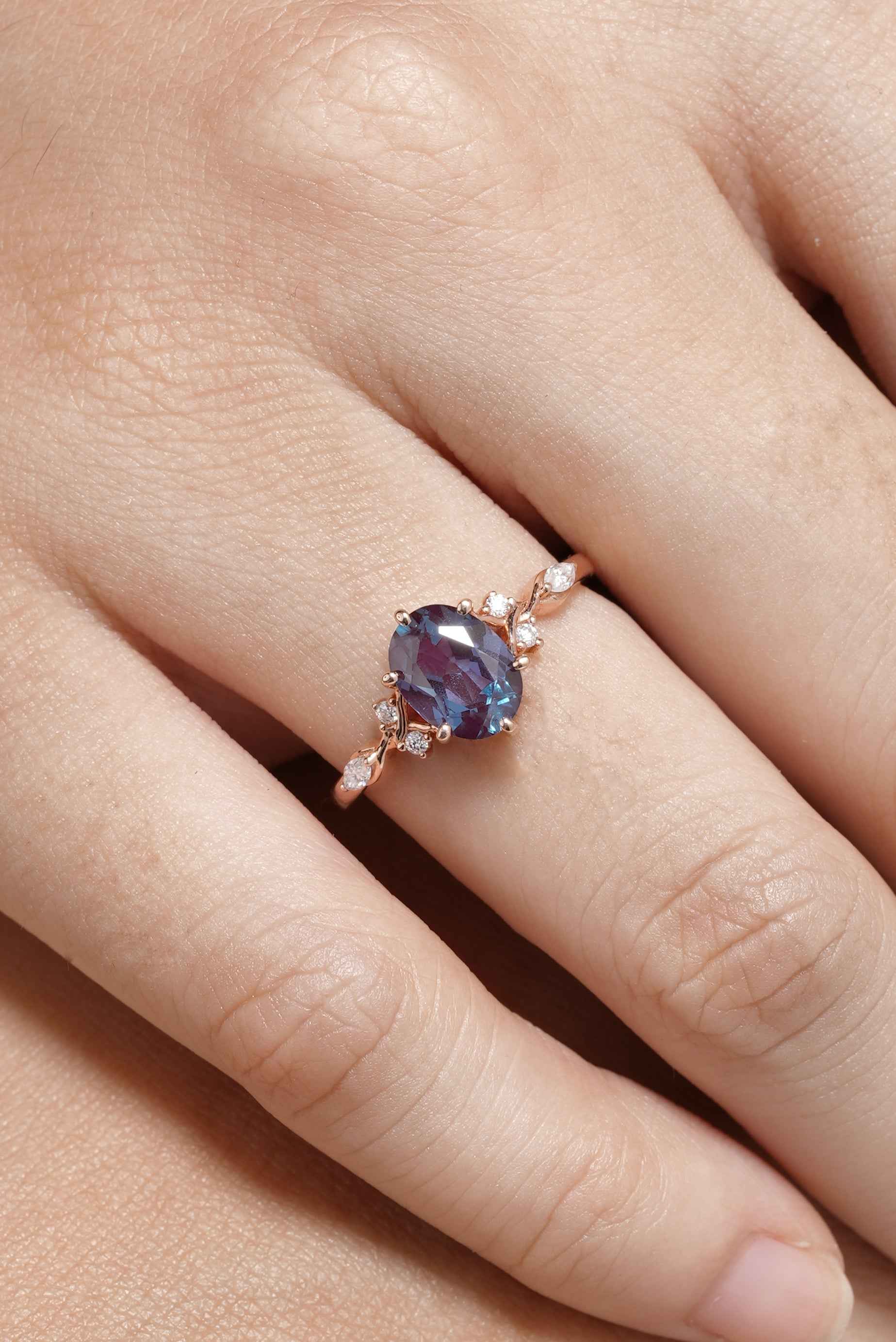 Unique Alexandrite Engagement Ring In Rose Gold Promise Rings