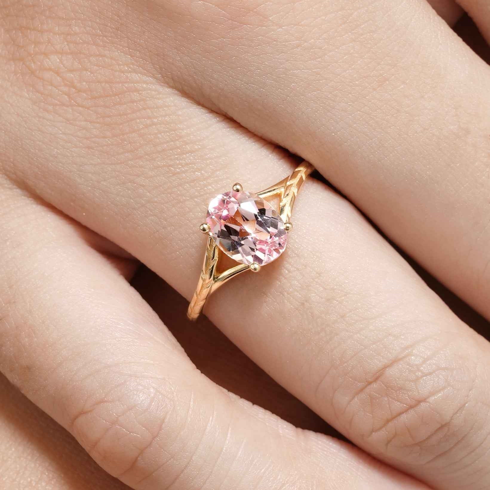 Minimalist Oval Cut Pink Sapphire Engagement Ring In Yellow Gold