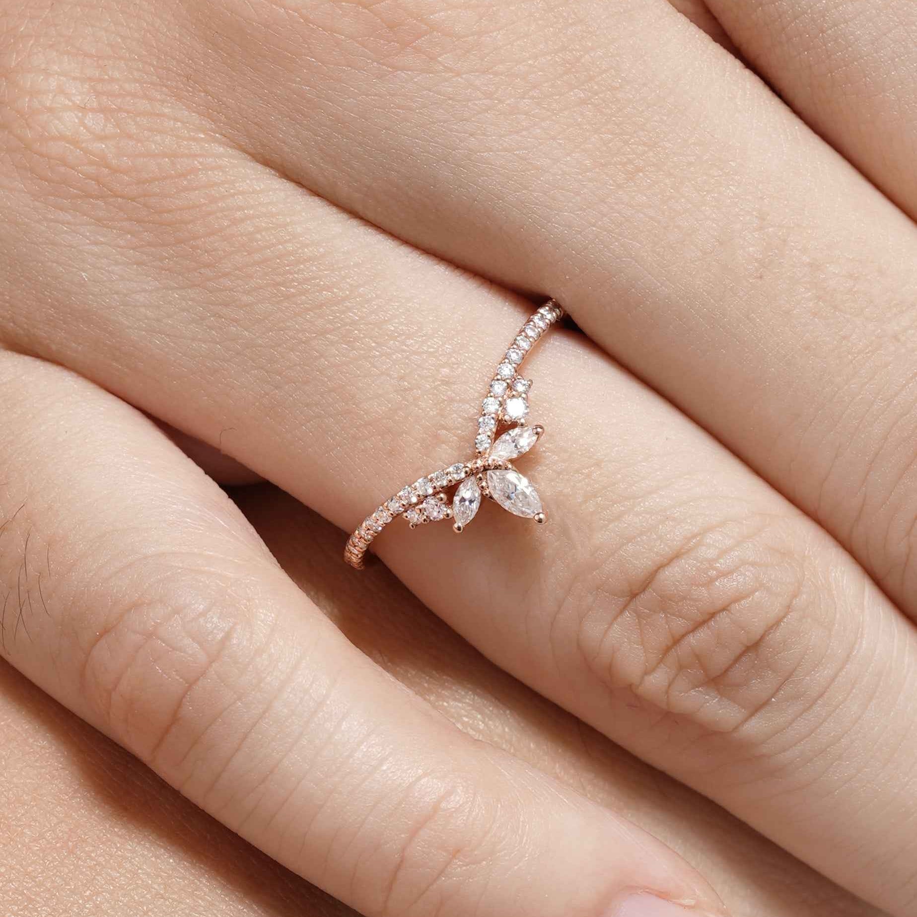 Unique Marquise Cut Moissanite Stackable Wedding Ring