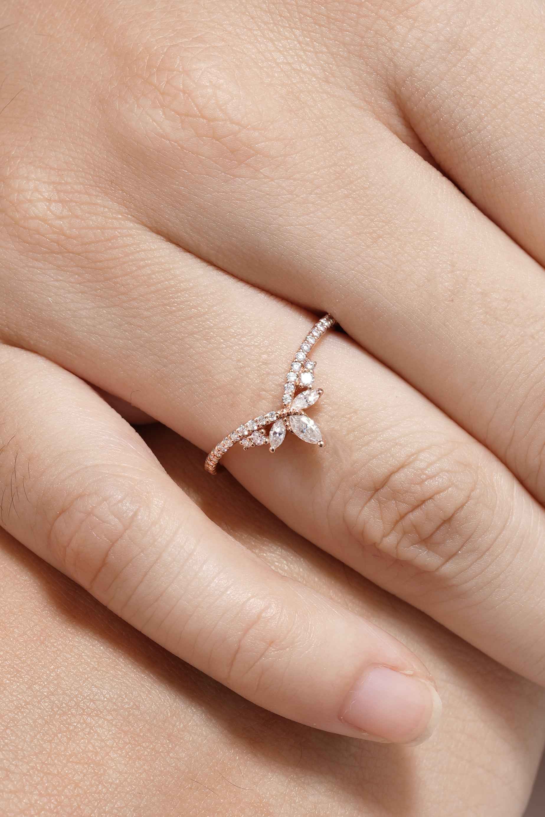 Unique Marquise Cut Moissanite Stackable Wedding Ring
