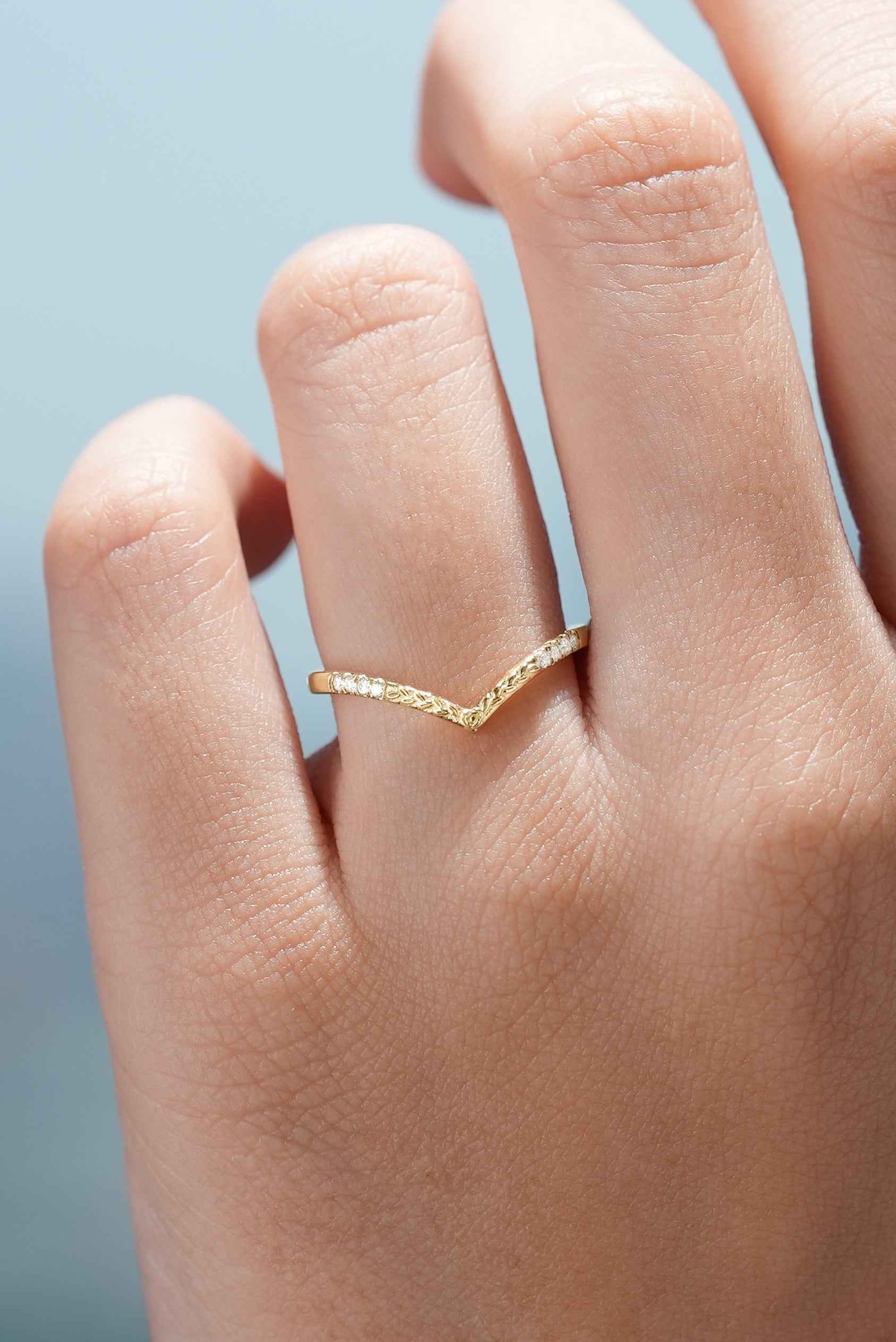 Classic Chevron Yellow Gold Moissanite Wedding Ring