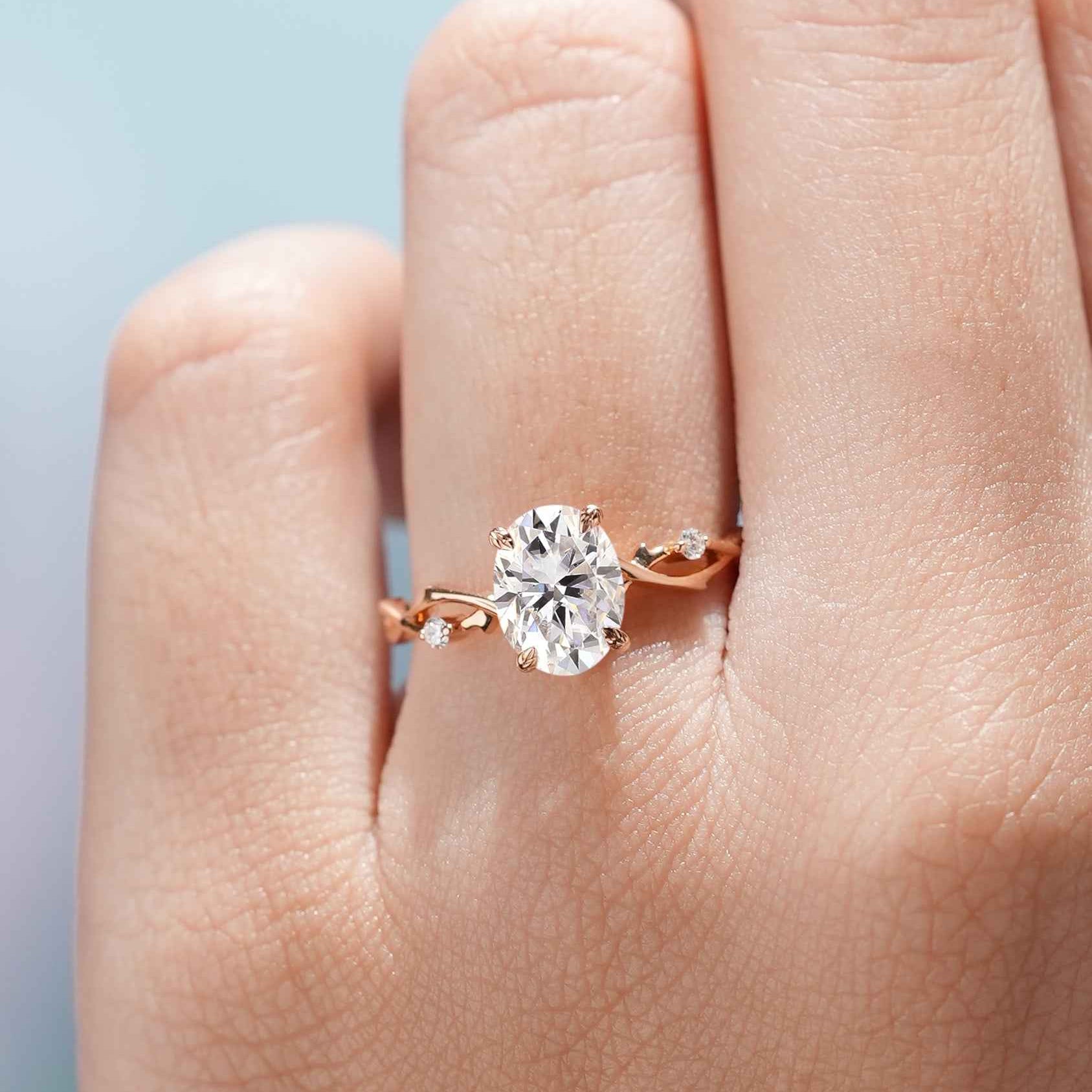 Art Deco Oval Cut Moissanite Engagement Ring Vine Branch Wedding Ring