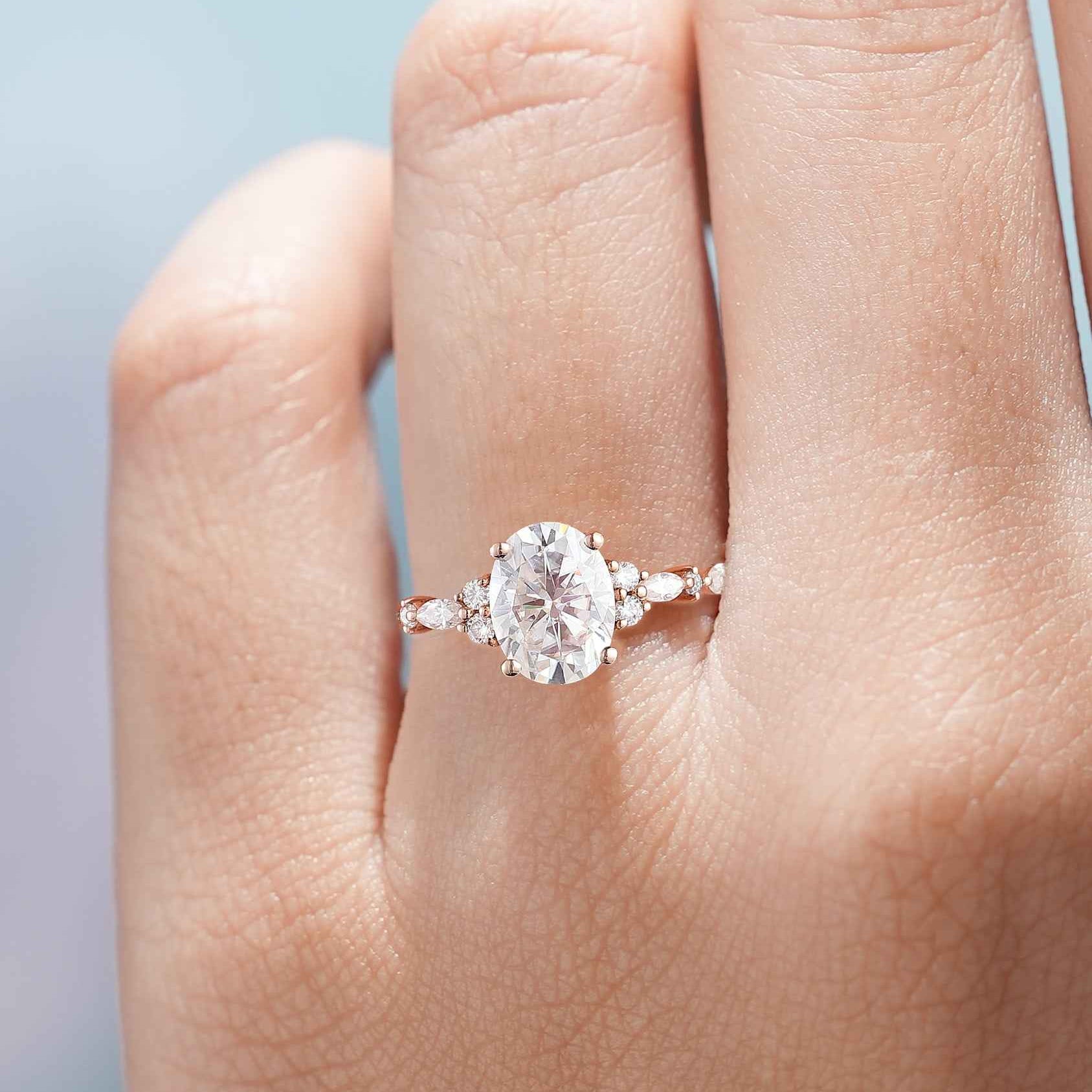 Unique Oval Cut Moissanite Engagement Ring Rose Gold Wedding Ring