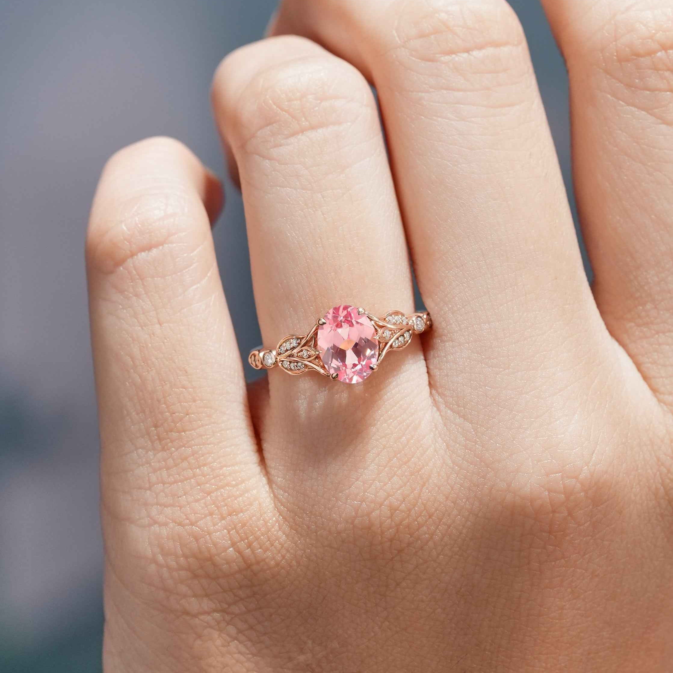 Nature Inspired Flora Engagement Ring Oval Cut Pink Sapphire Ring