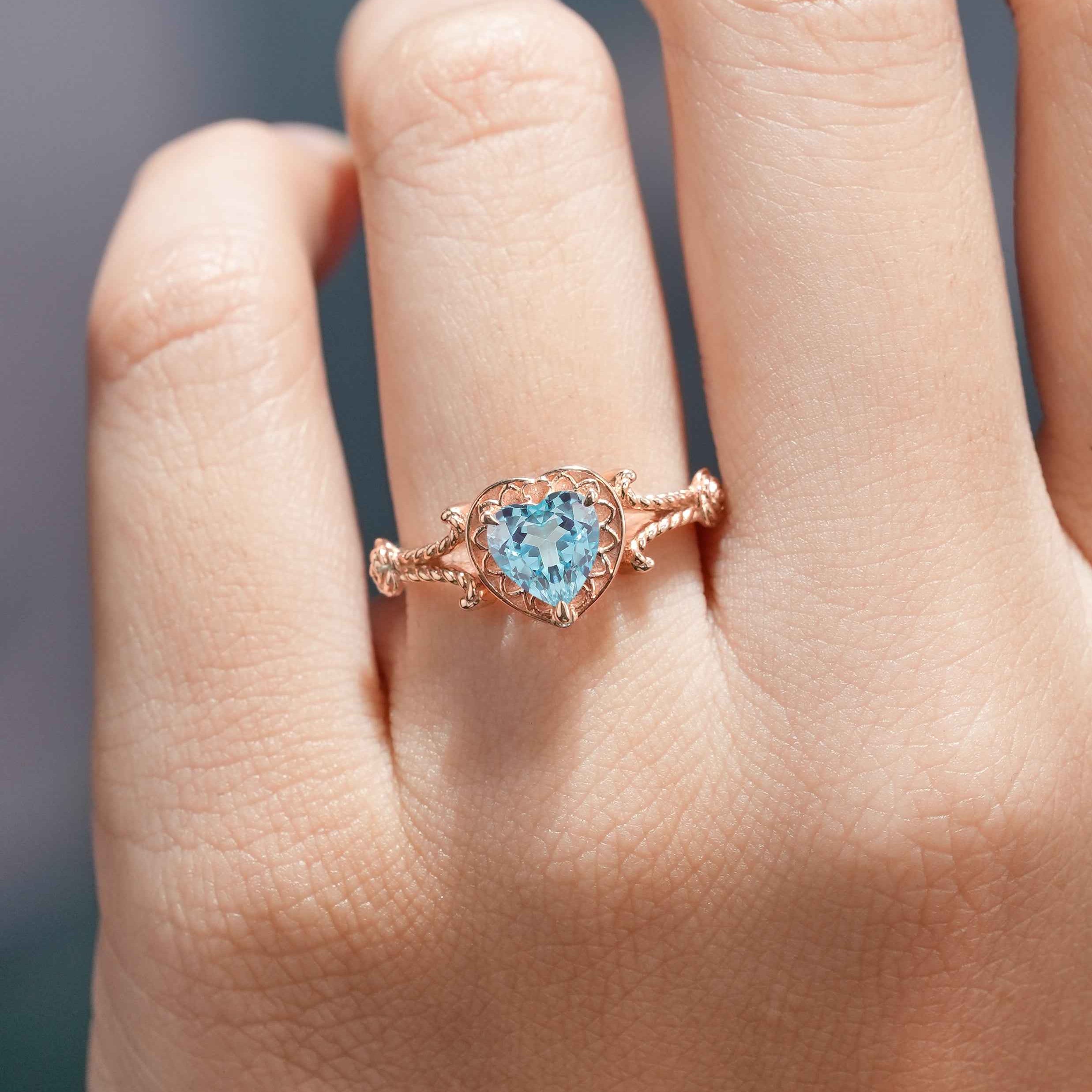 Unique Design Heart Shaped Lab Sapphire Engagement Ring Handmade Jewelry