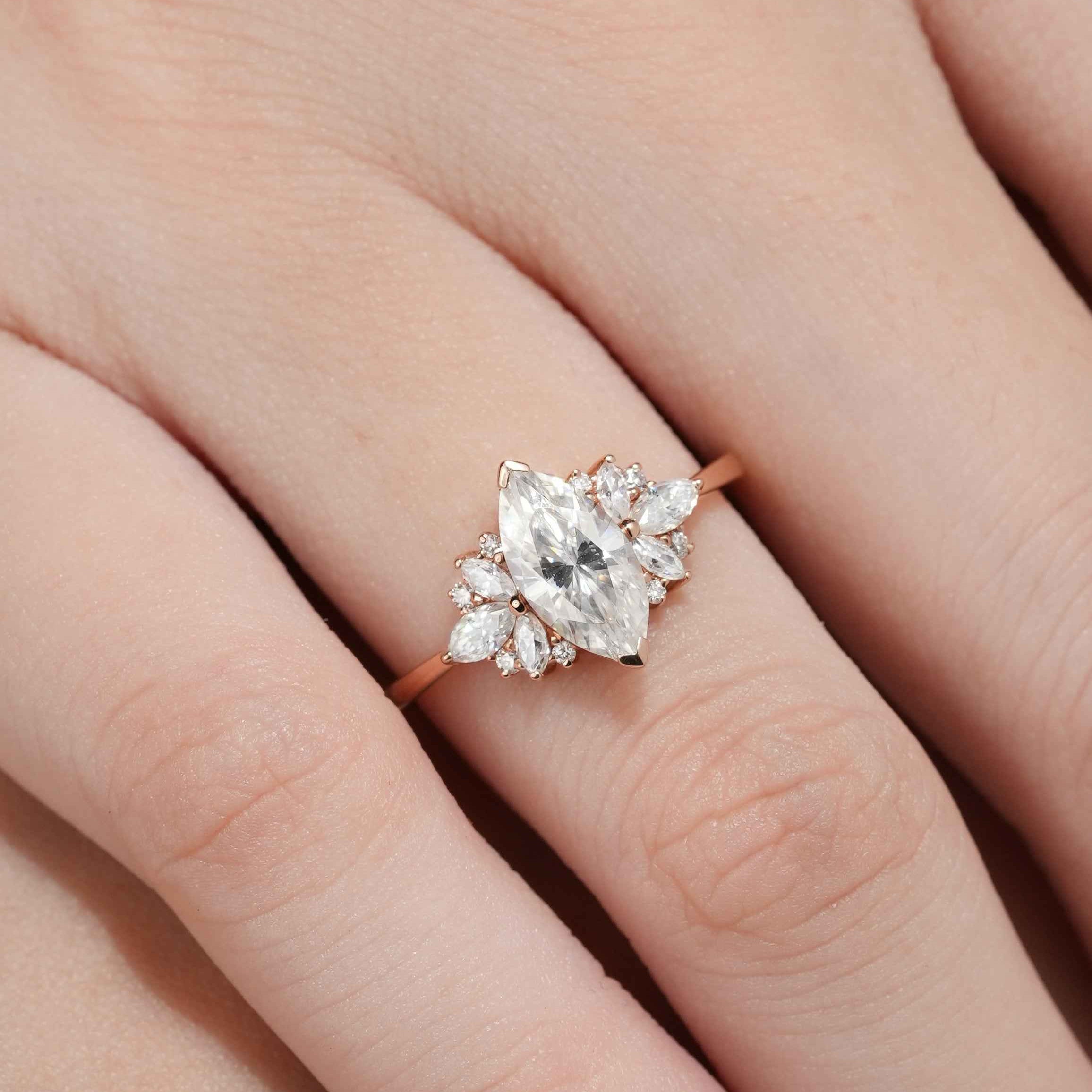 Unique Marquise Cut Moissanite Engagement Ring Rose Gold Ring