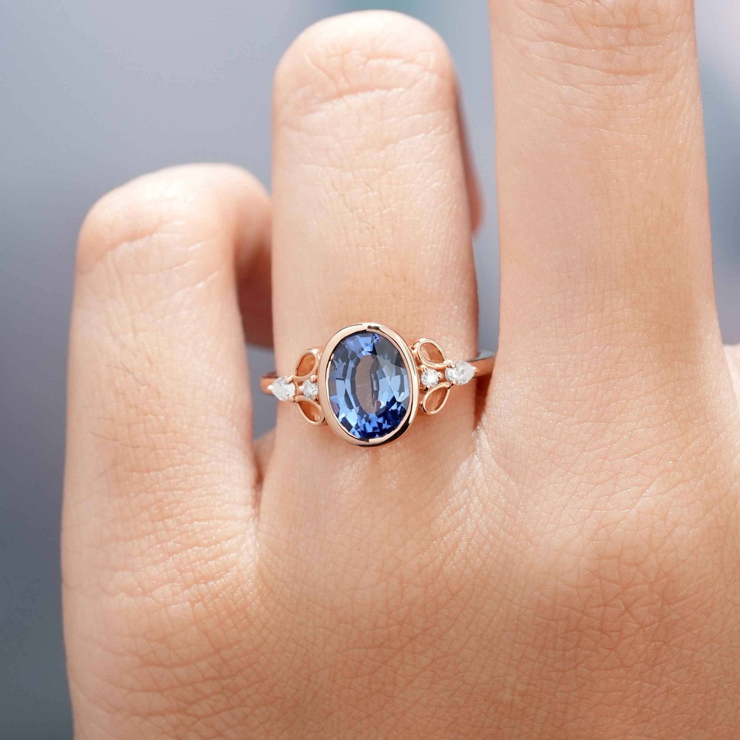 Dainty Oval Cut Blue Sapphire Engagement Ring
