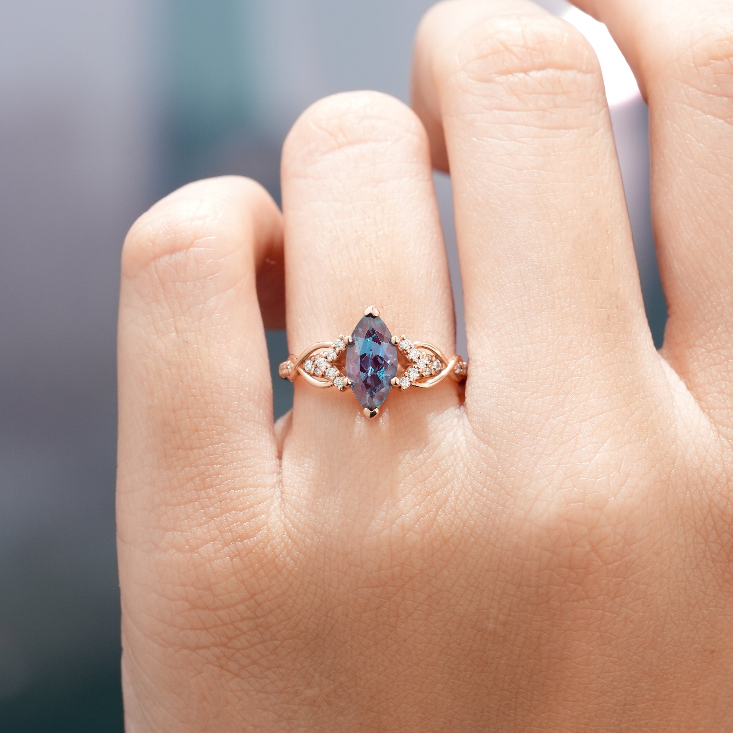 Marquise Alexandrite Ring on hand