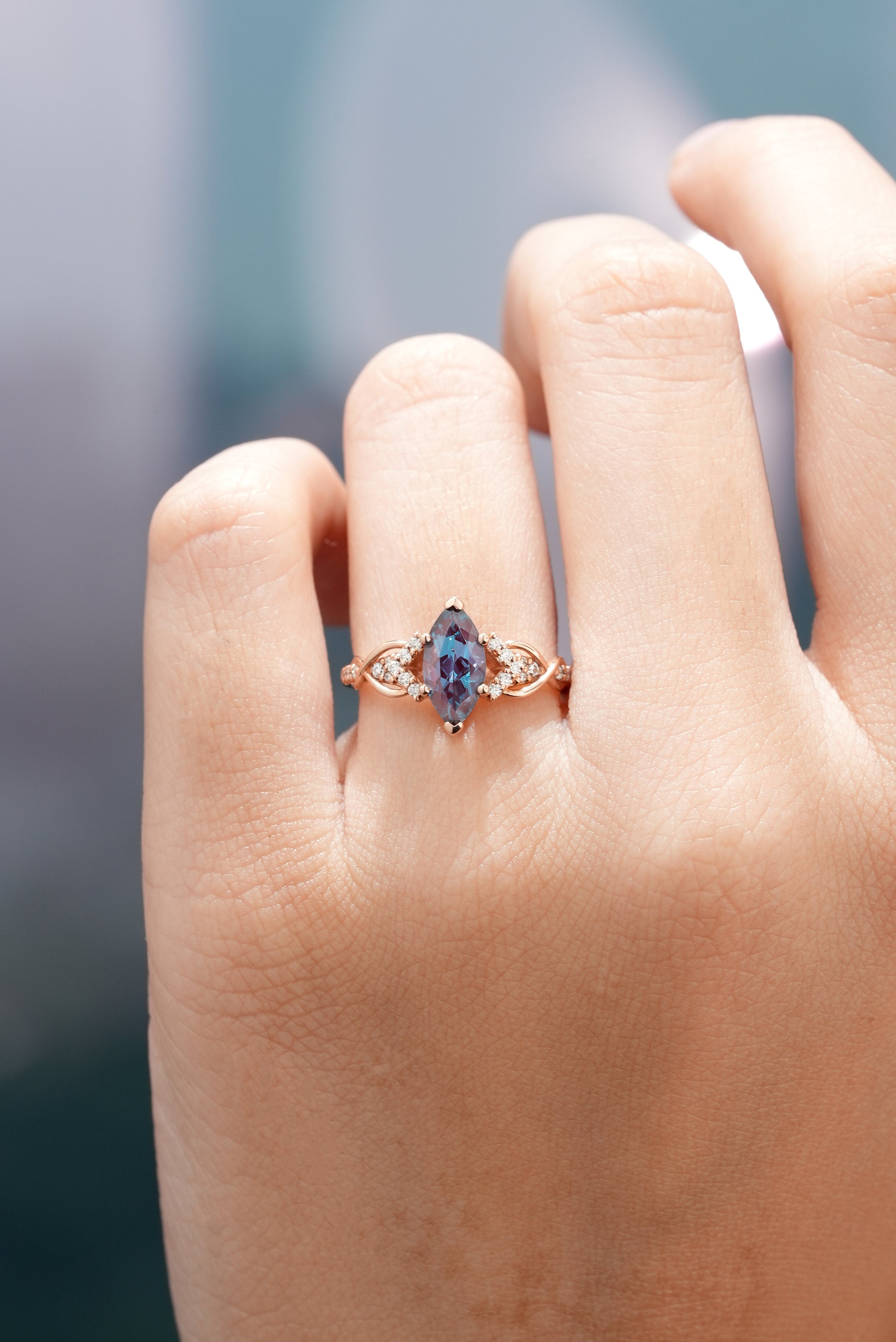 Marquise Alexandrite Ring on hand