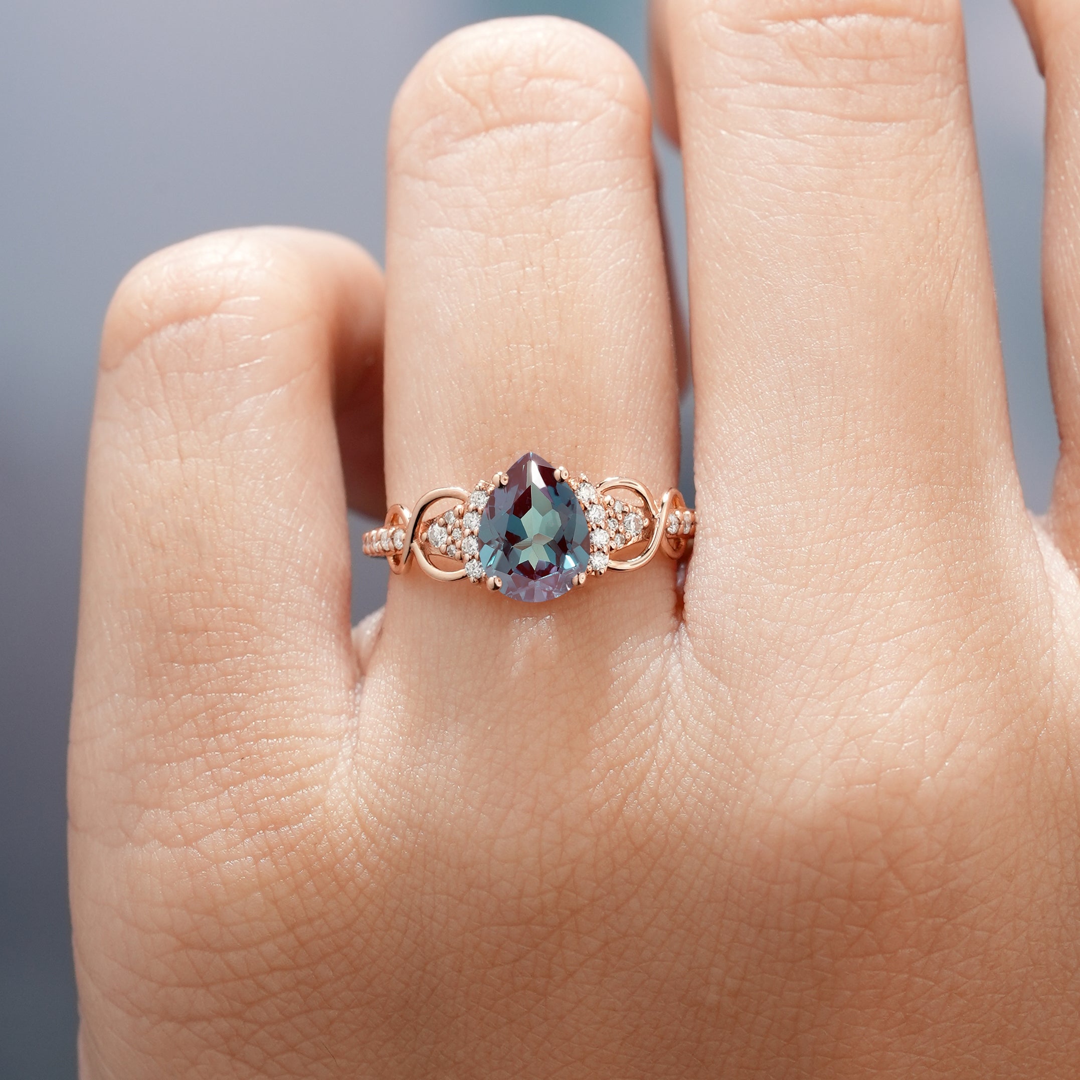 Rose Gold Alexandrite Pear Cut Engagement Ring